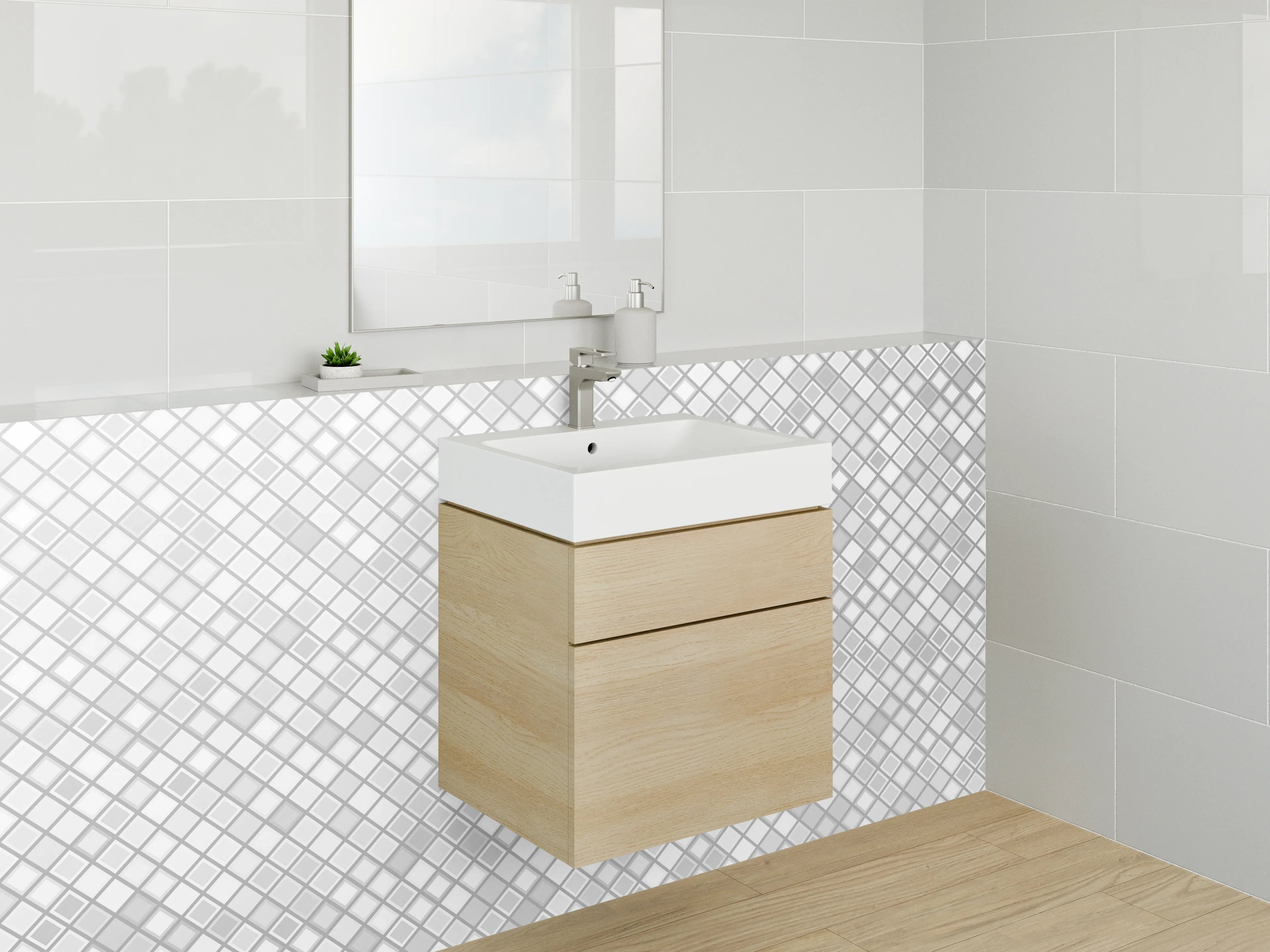 Waschbecken-Rückwand - Mosaik Motiv Fliesen Weiß Grau