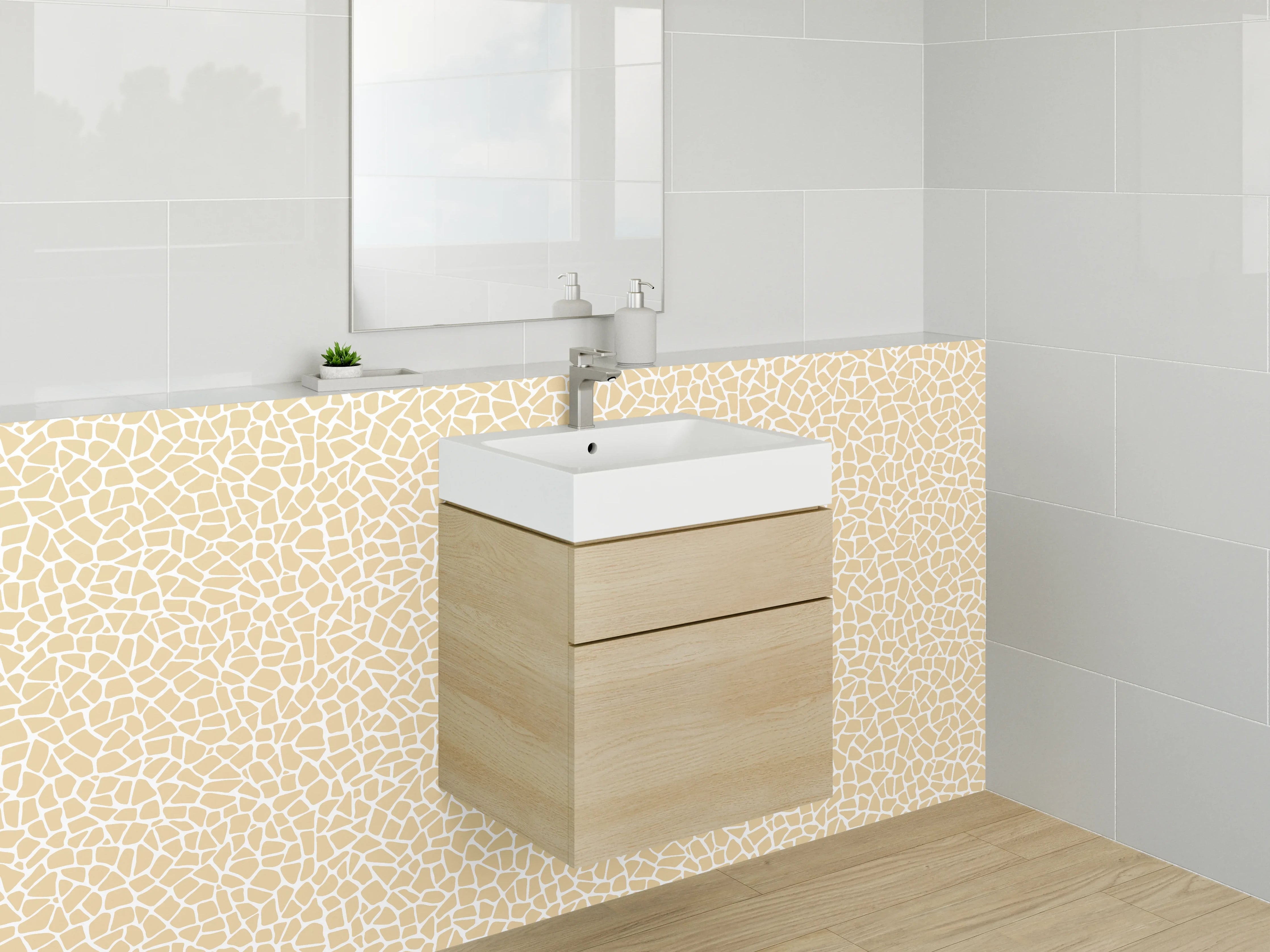 Waschbecken-Rückwand - Mosaik Muster Beige Weiß Modern
