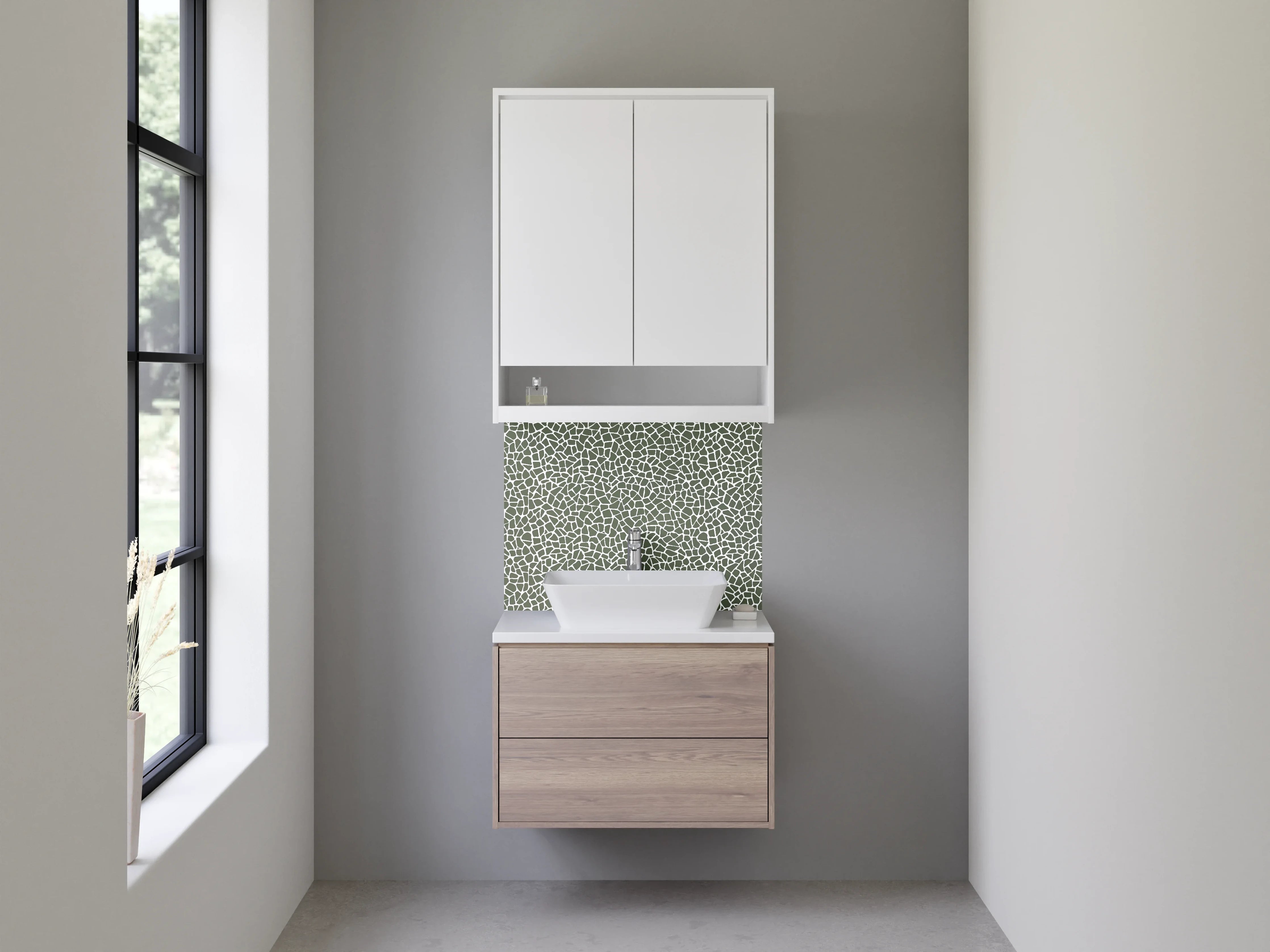 Waschbecken-Rückwand - Mosaik Muster Grau Weiß