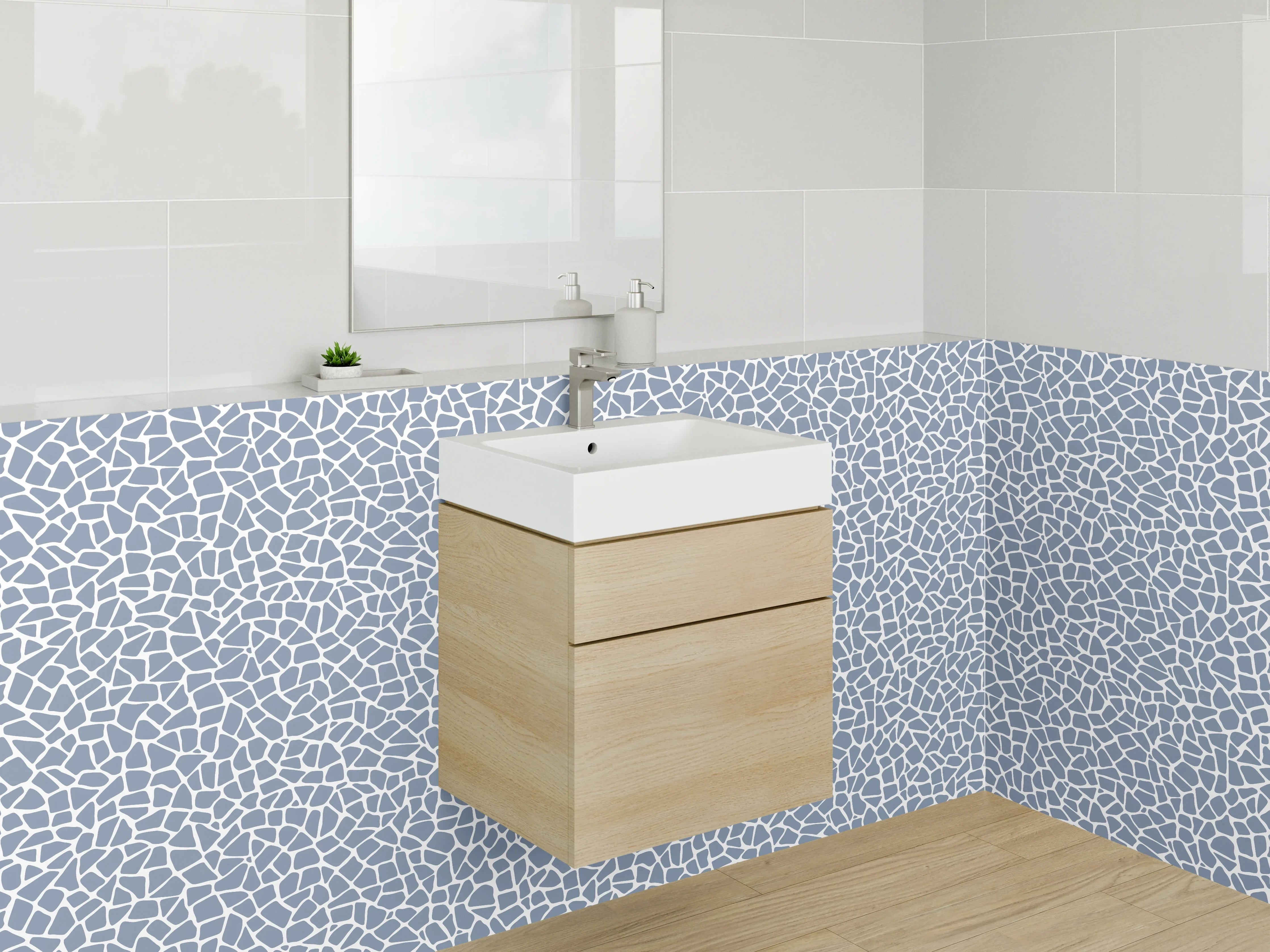 Waschbecken-Rückwand - Mosaik Muster Hellblau Weiß