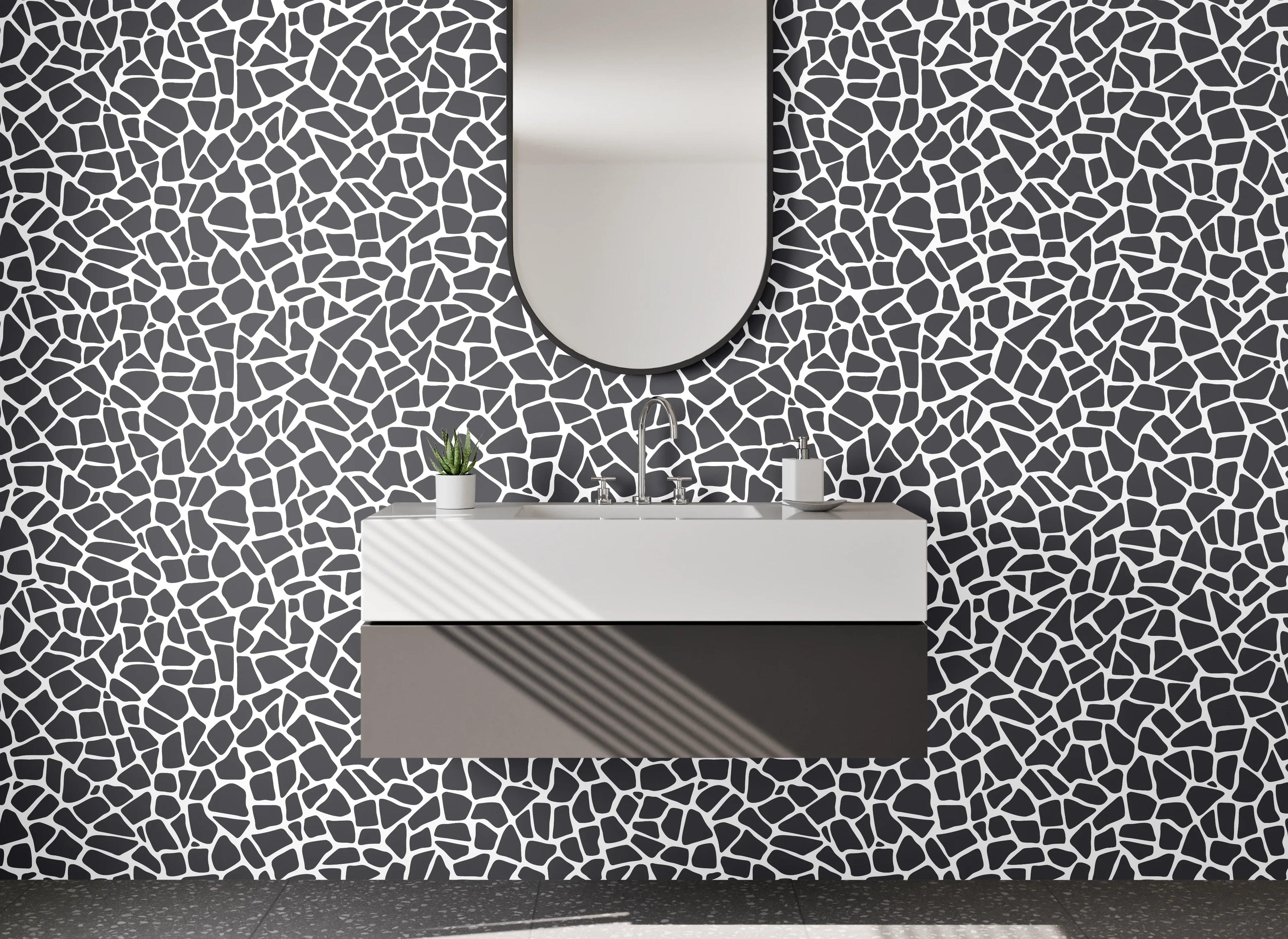Waschbecken-Rückwand - Mosaik Muster Schwarz-Weiß Modern