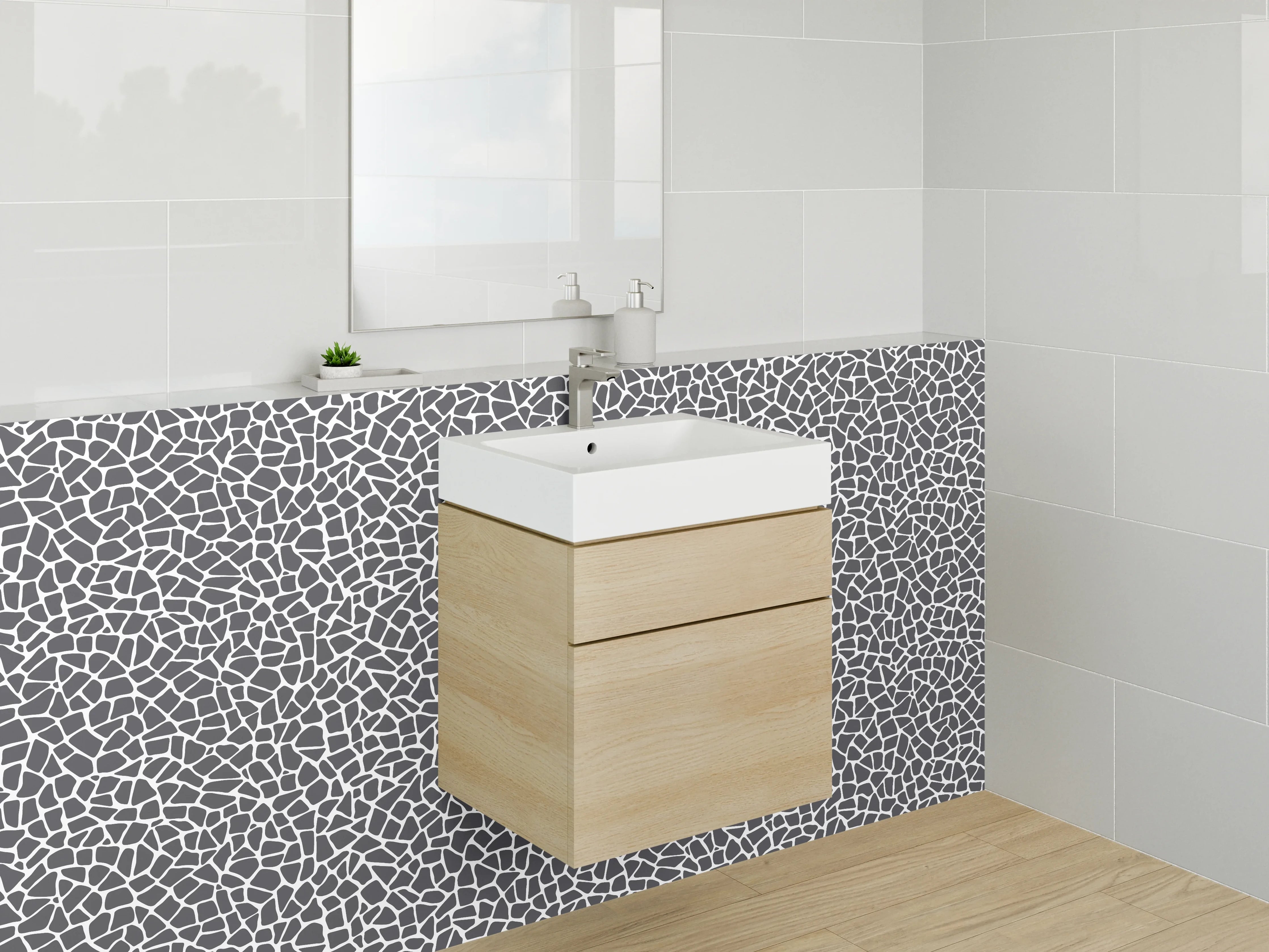Waschbecken-Rückwand - Mosaik Muster Schwarz-Weiß Modern