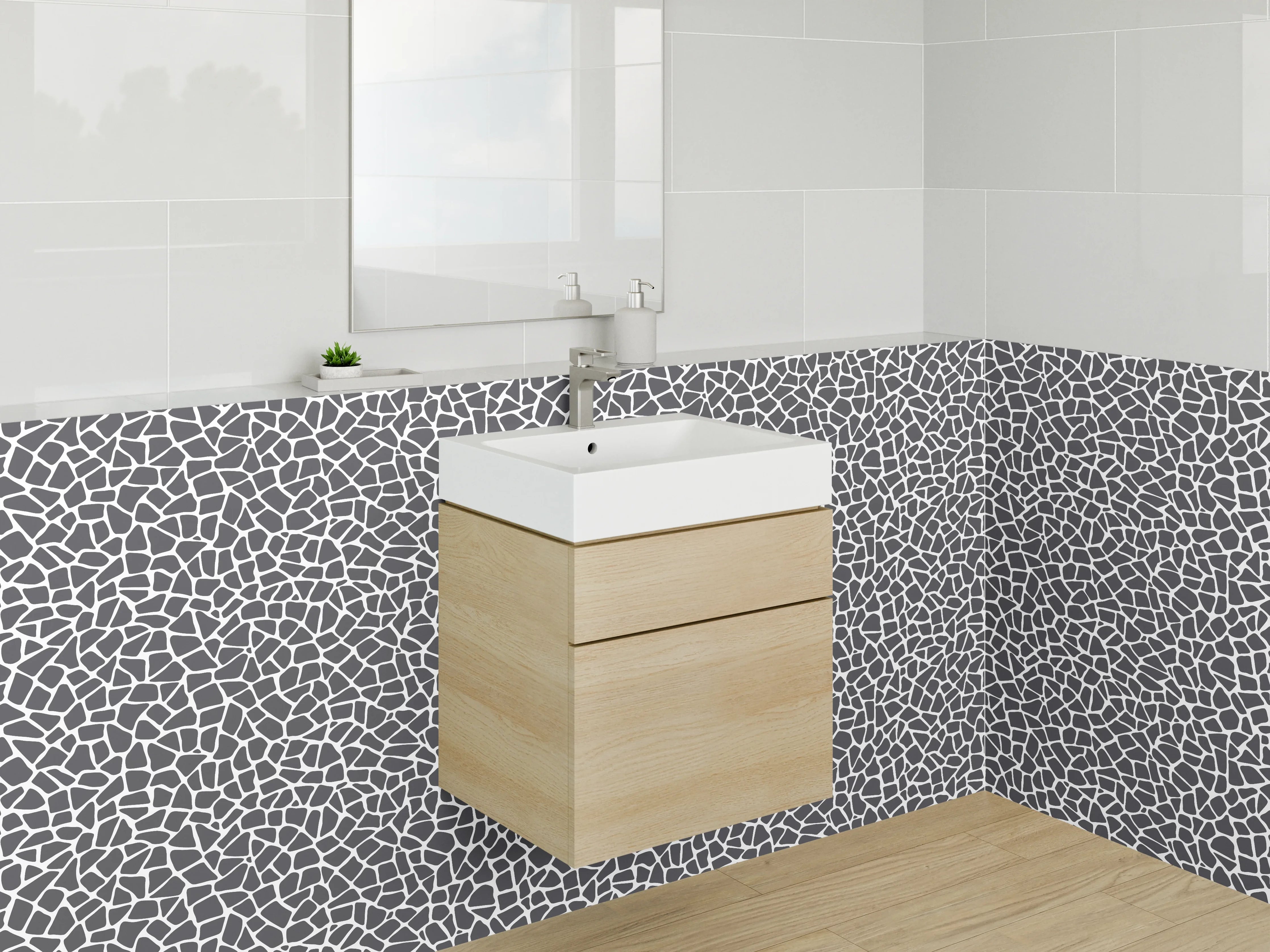 Waschbecken-Rückwand - Mosaik Muster Schwarz-Weiß Modern