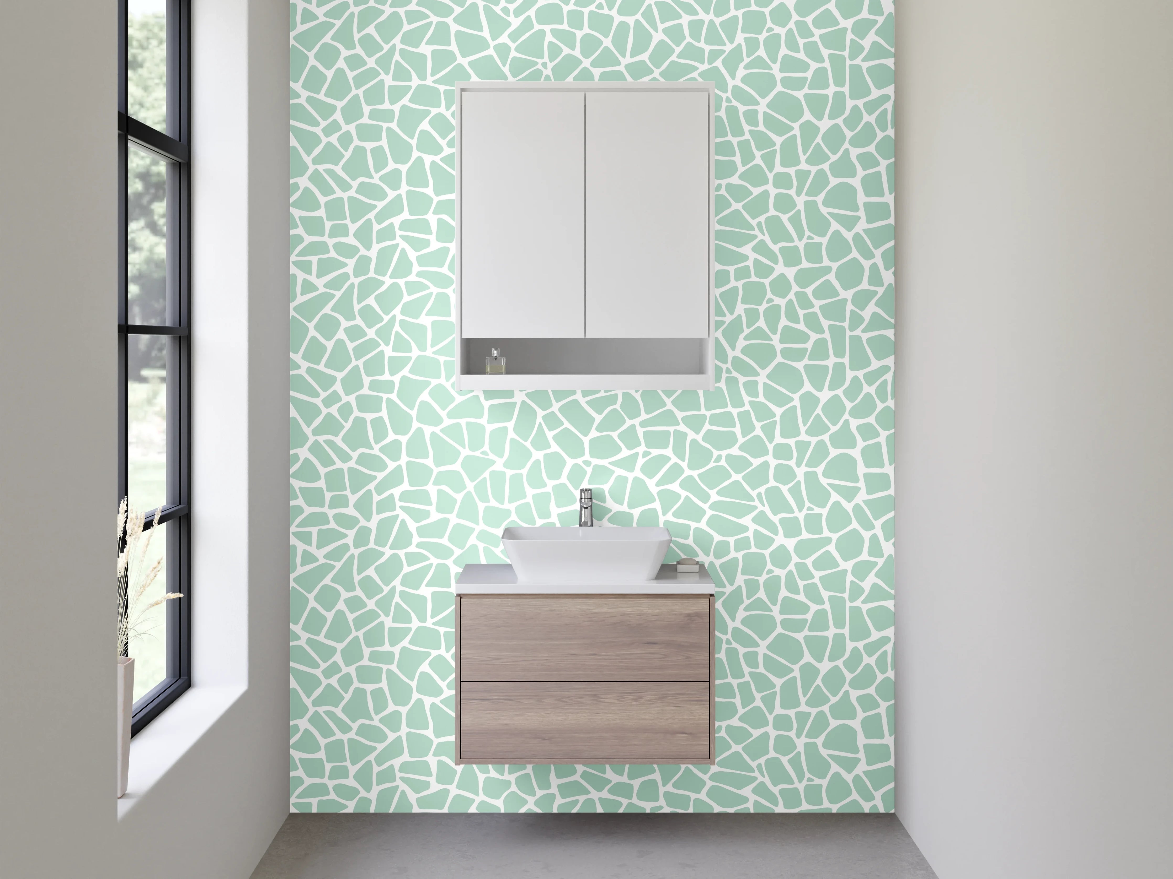 Waschbecken-Rückwand - Mosaik Muster Türkis Weiß