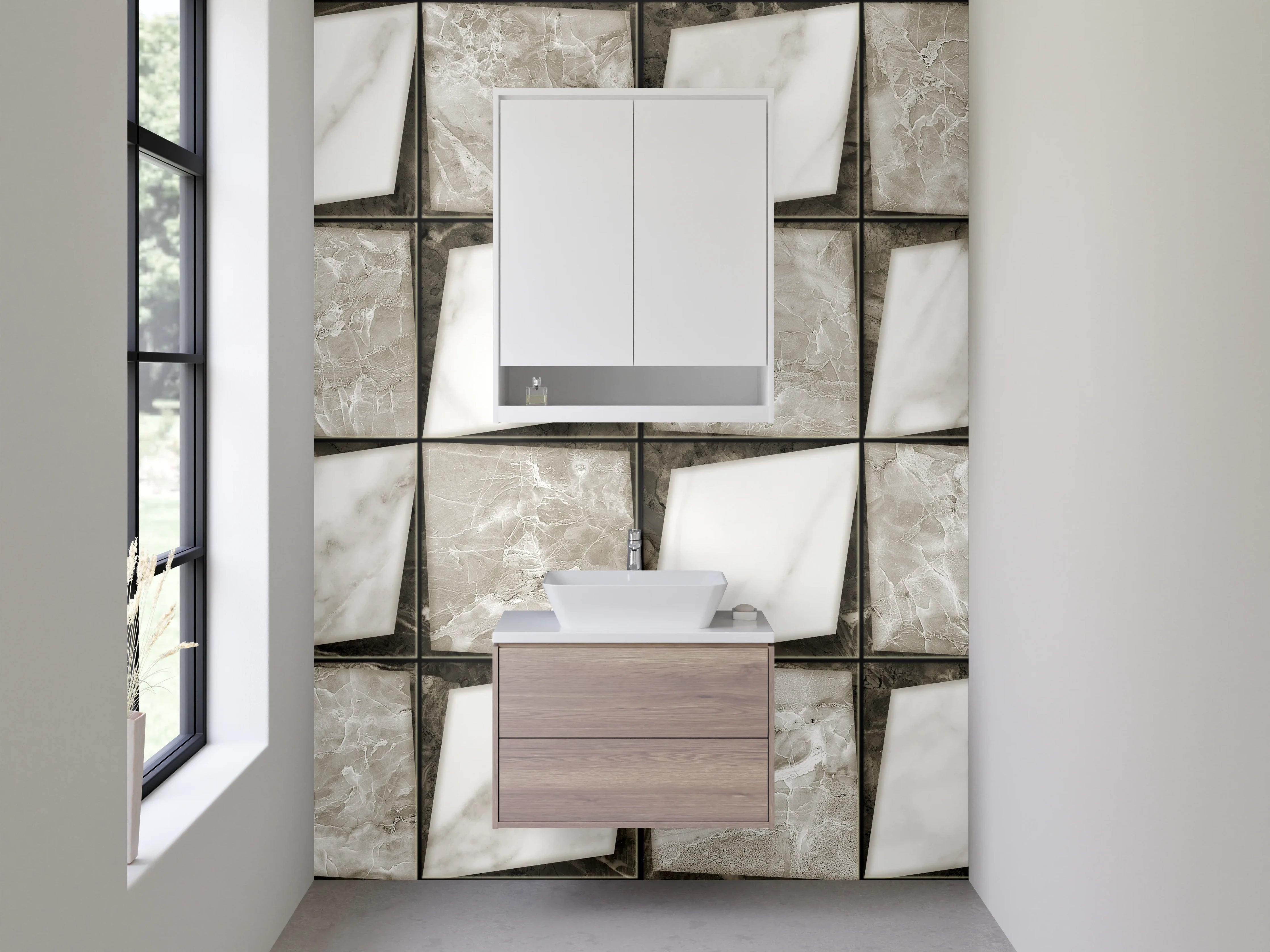 Waschbecken-Rückwand - Mosaik Muster Weiß Grau Marmoroptik