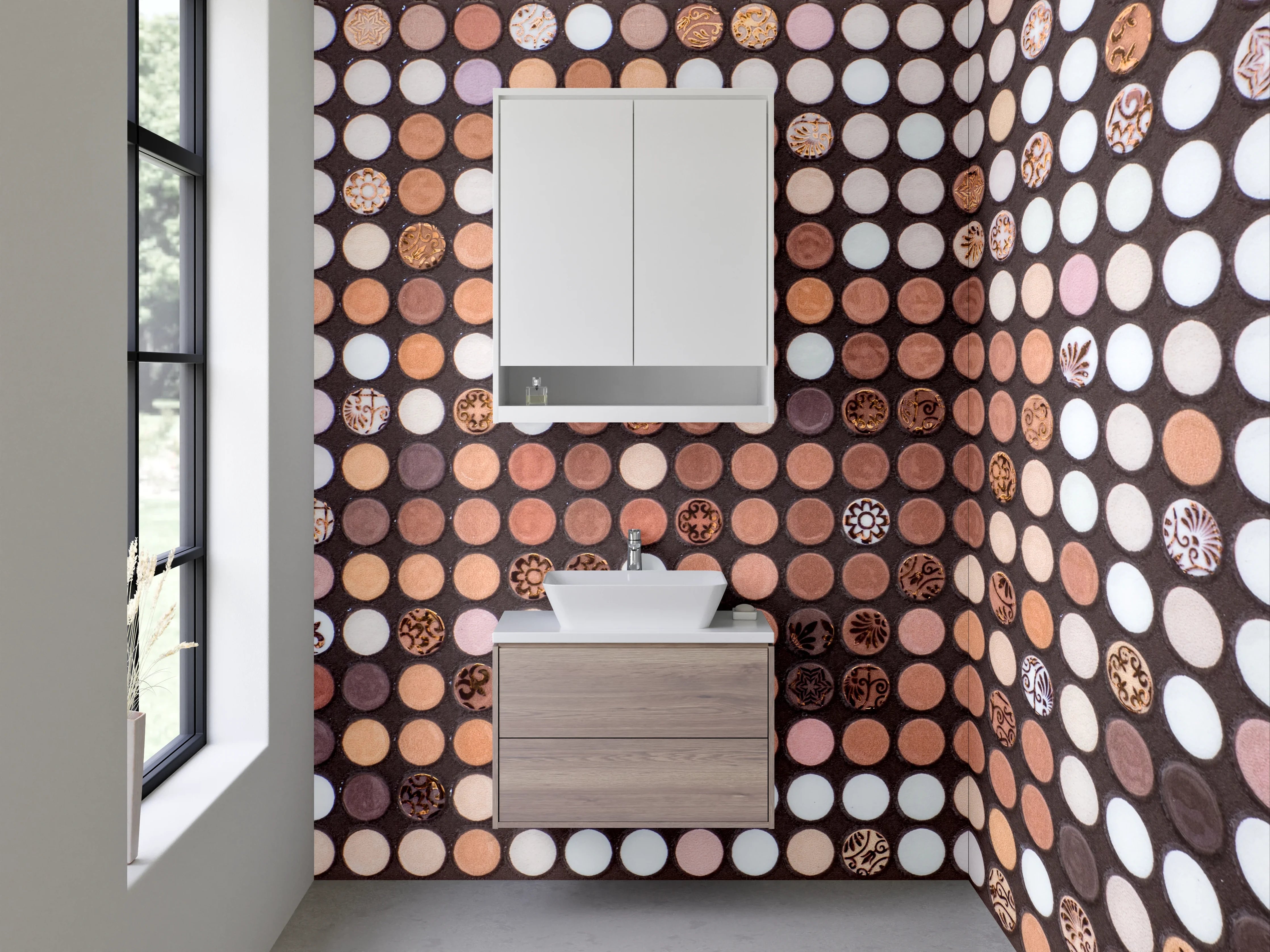 Waschbecken-Rückwand - Mosaik Punkte Muster Braun Beige