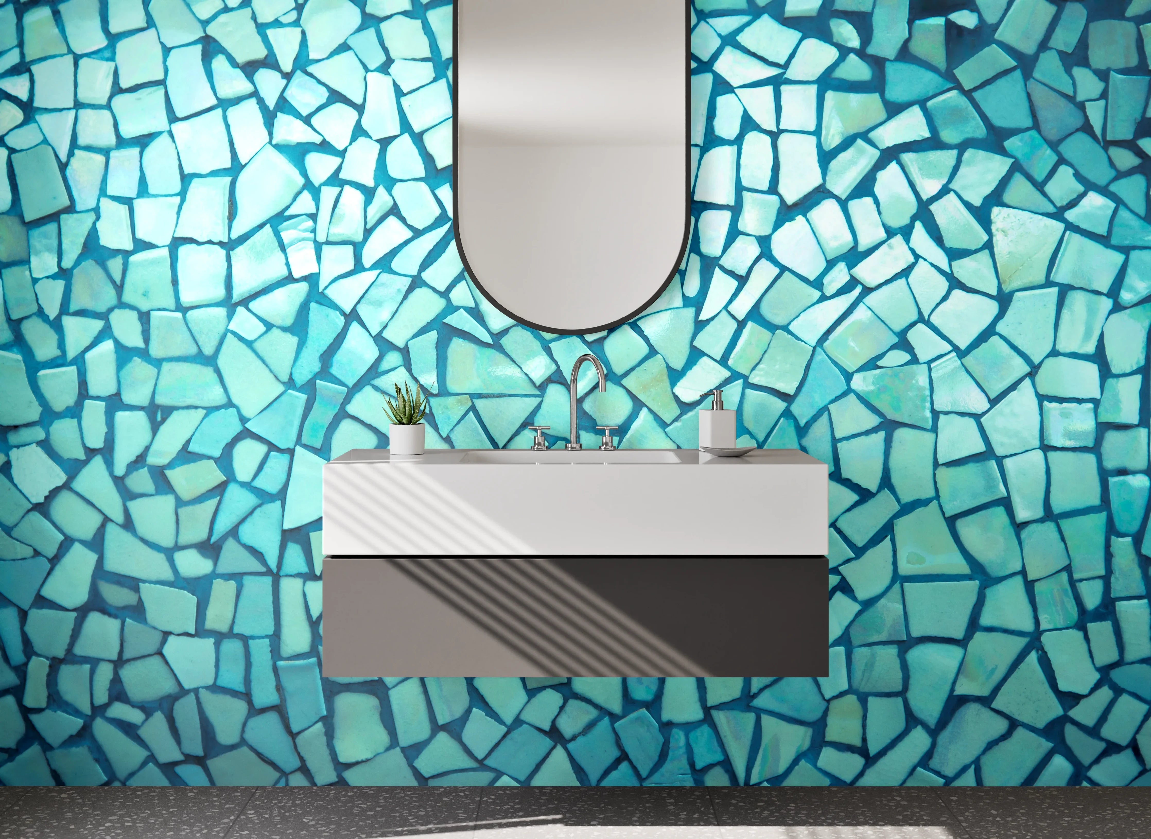 Waschbecken-Rückwand - Mosaik Türkis Fliesenoptik Wandbild