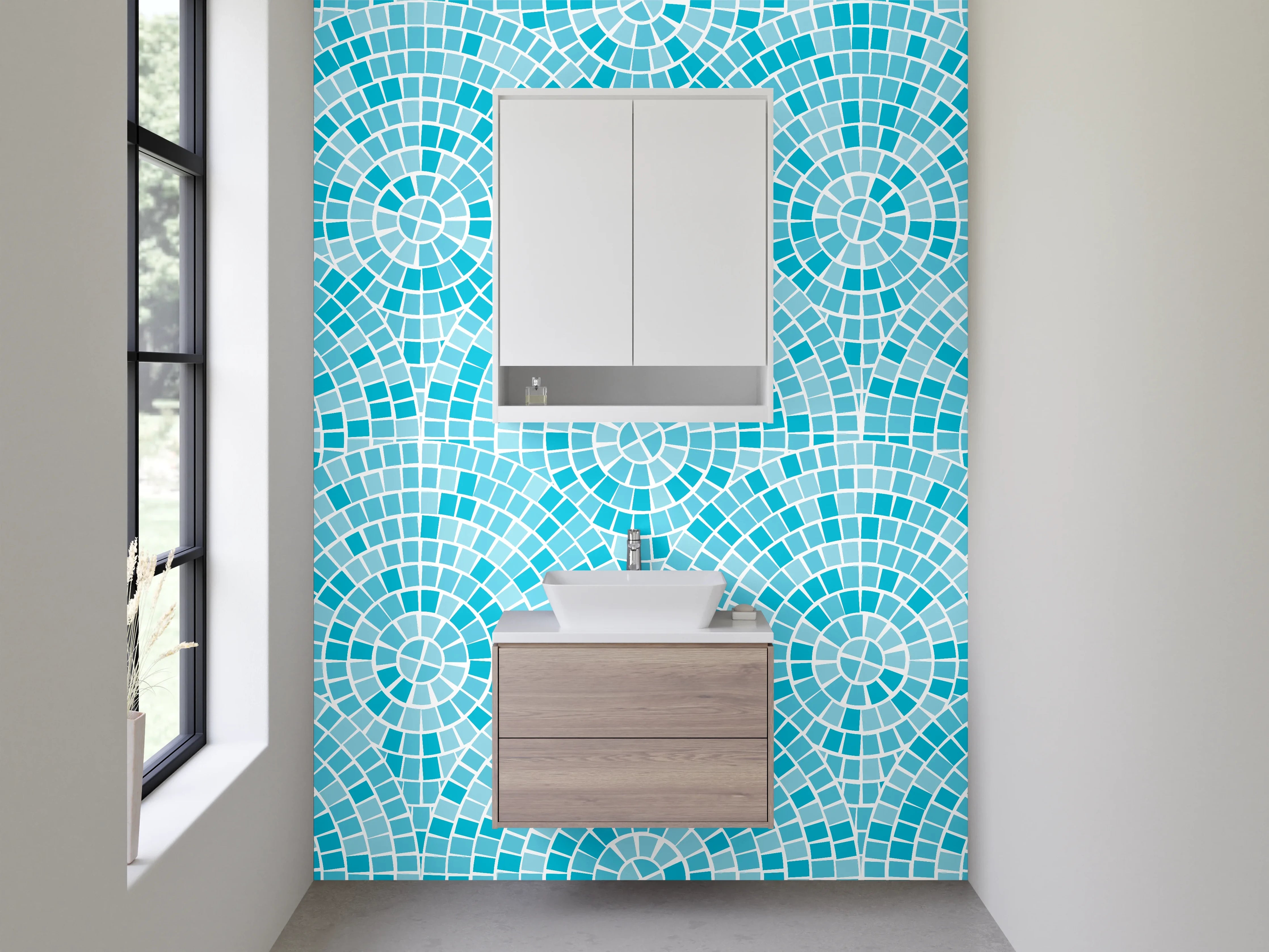 Waschbecken-Rückwand - Mosaikmuster Blau Türkis Weiß
