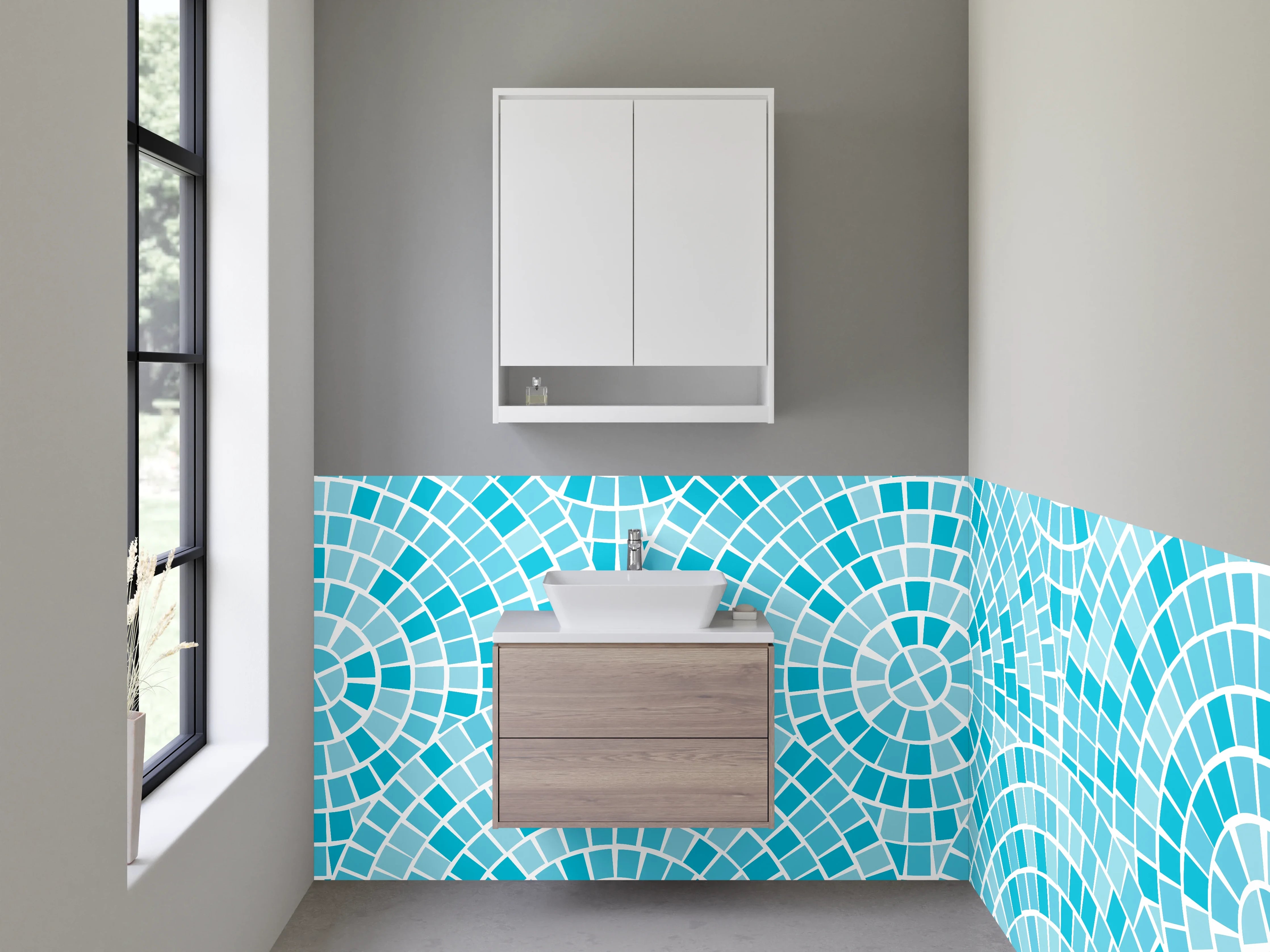 Waschbecken-Rückwand - Mosaikmuster Blau Türkis Weiß