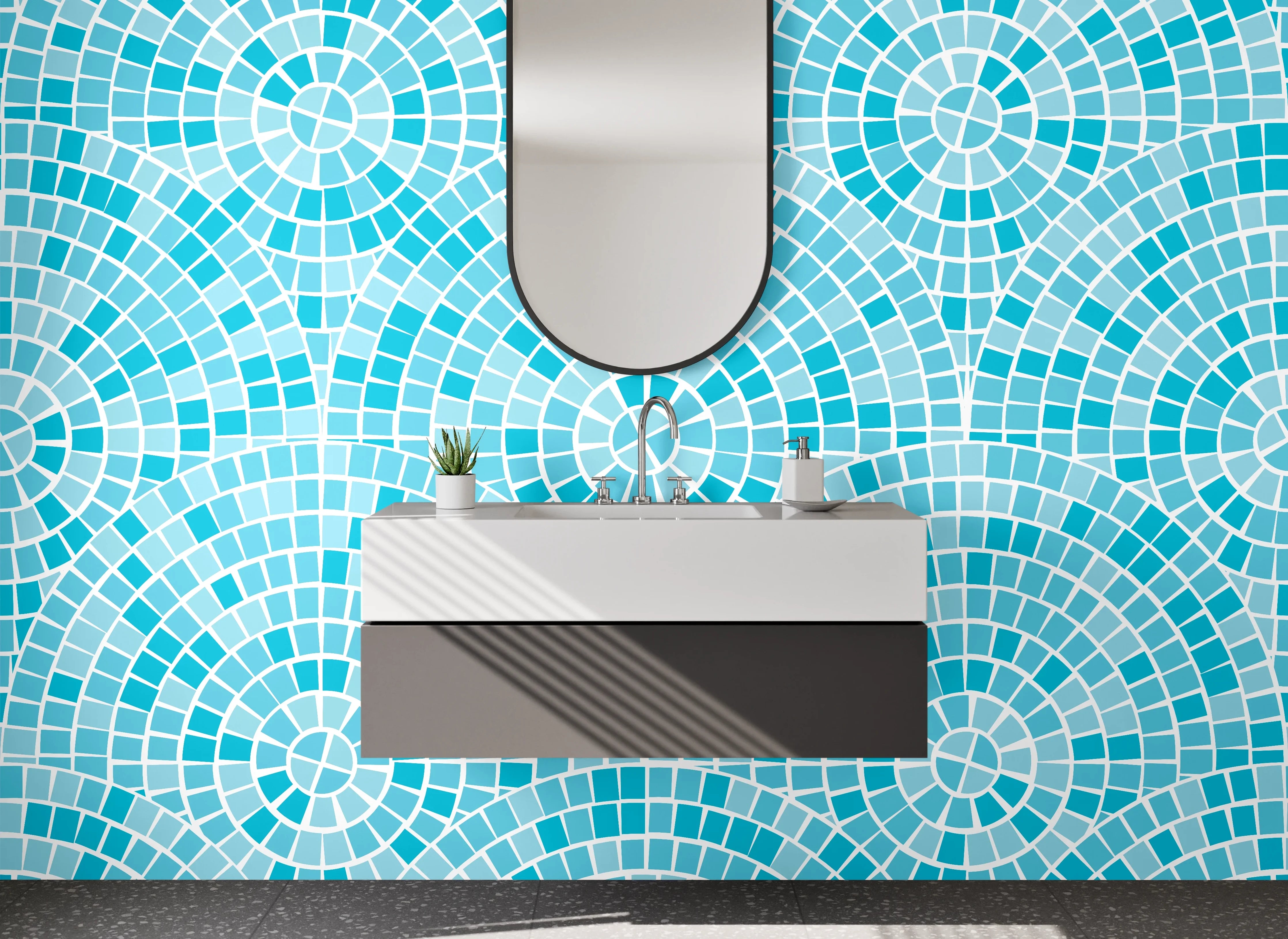 Waschbecken-Rückwand - Mosaikmuster Blau Türkis Weiß