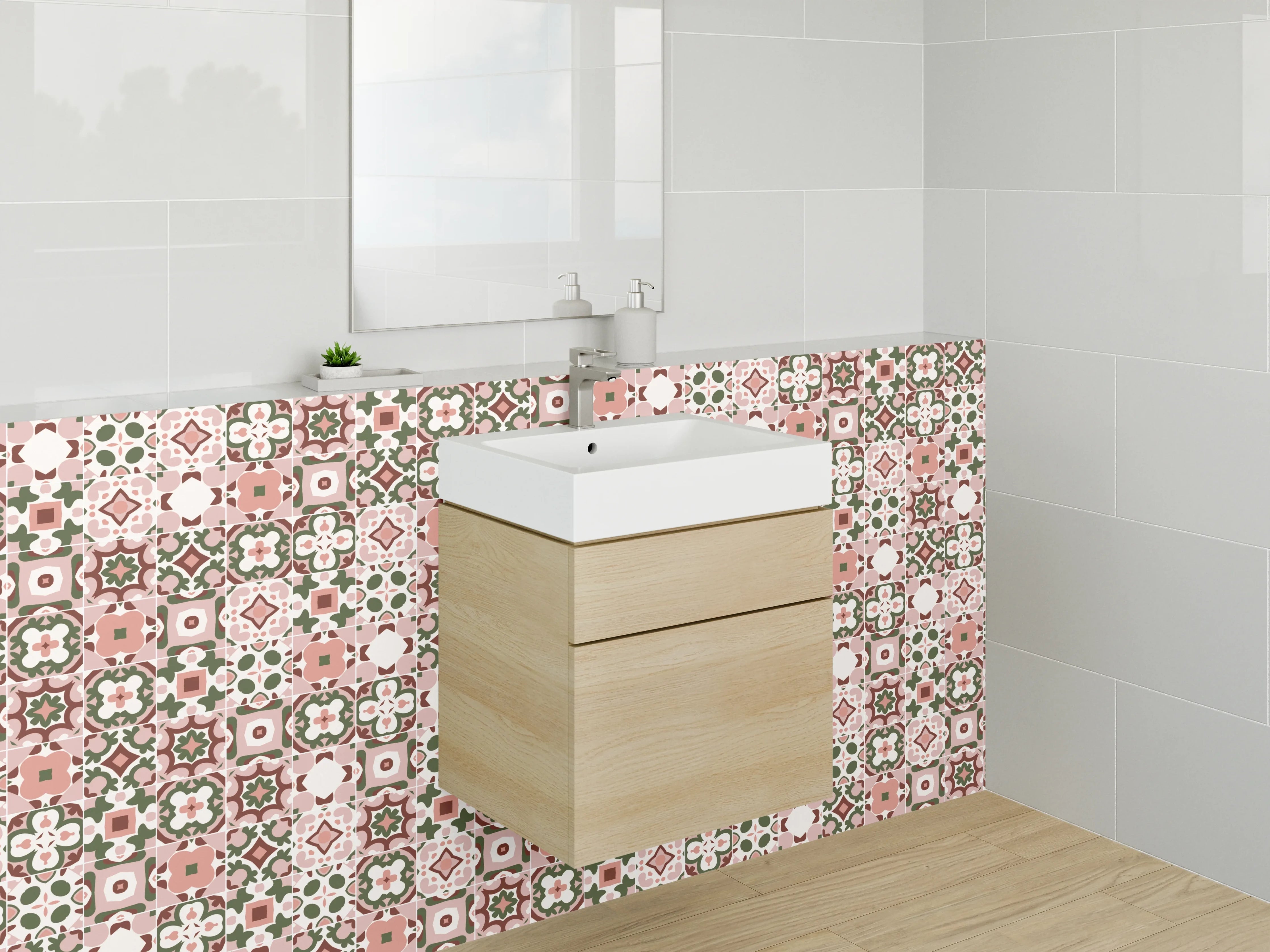 Waschbecken-Rückwand - Mosaikzauber in Rosé, Mint & Grau