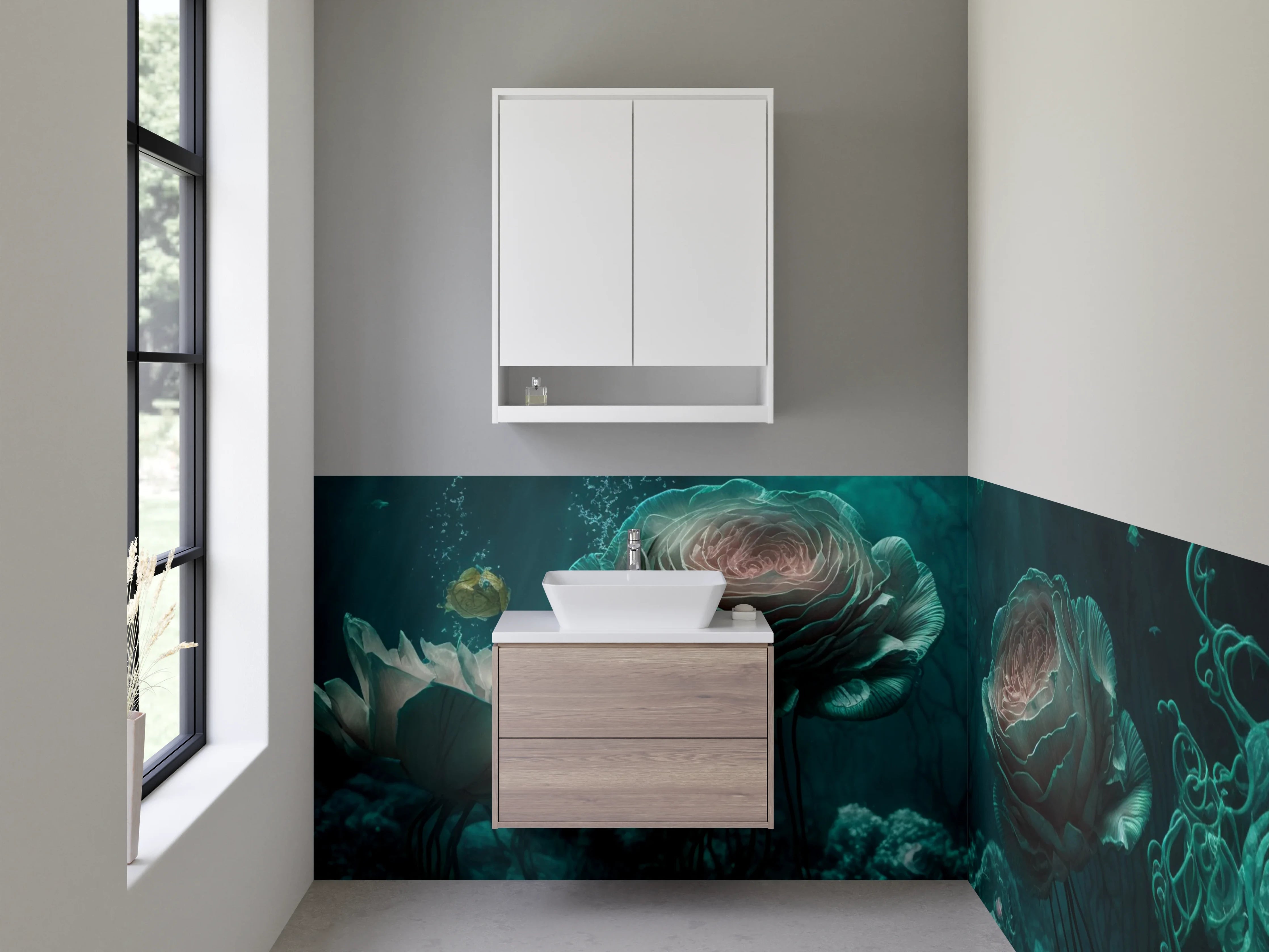 Waschbecken-Rückwand - Mystische Unterwasser-Blumen Meer Oase