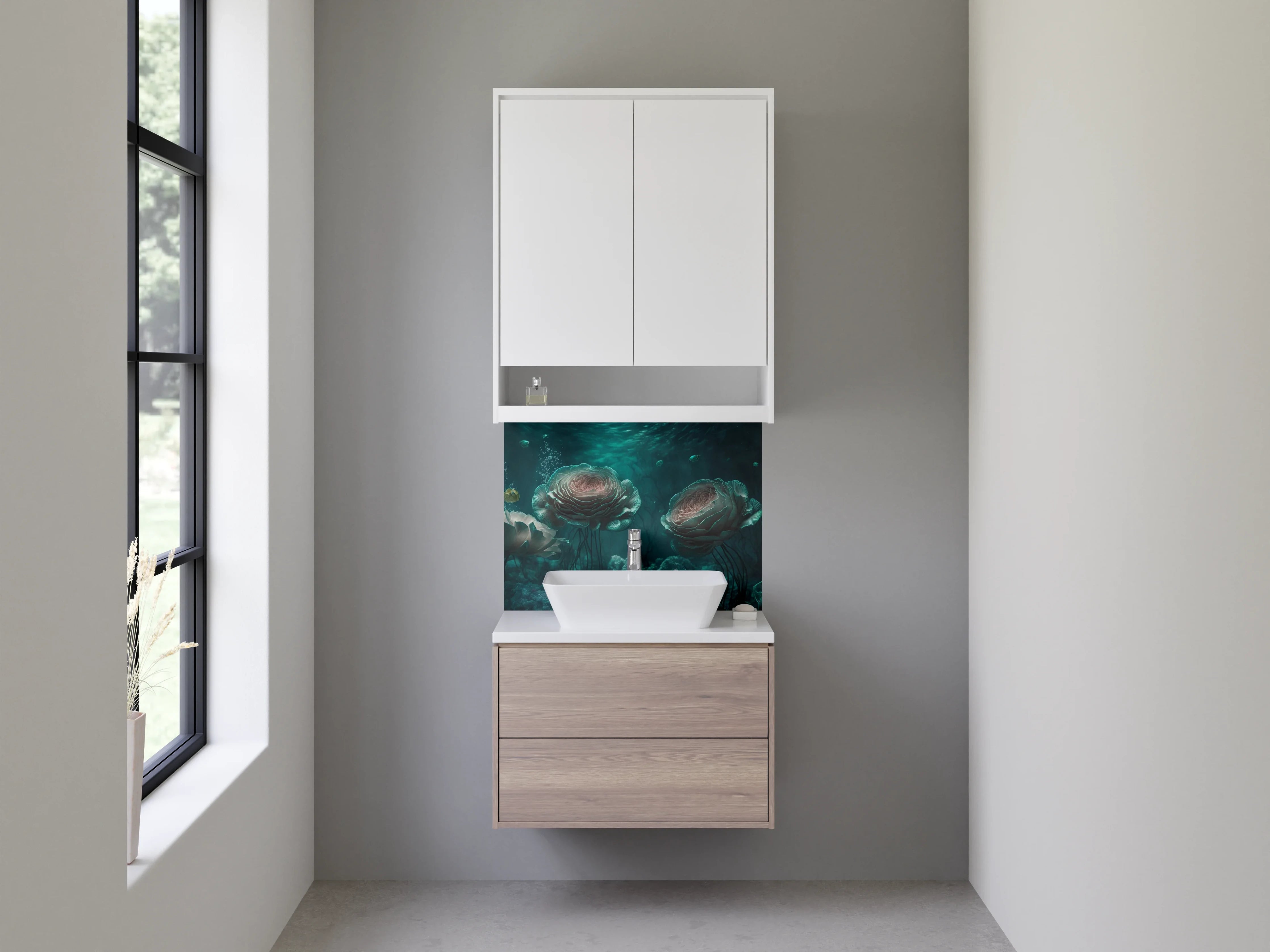 Waschbecken-Rückwand - Mystische Unterwasser-Blumen Meer Oase