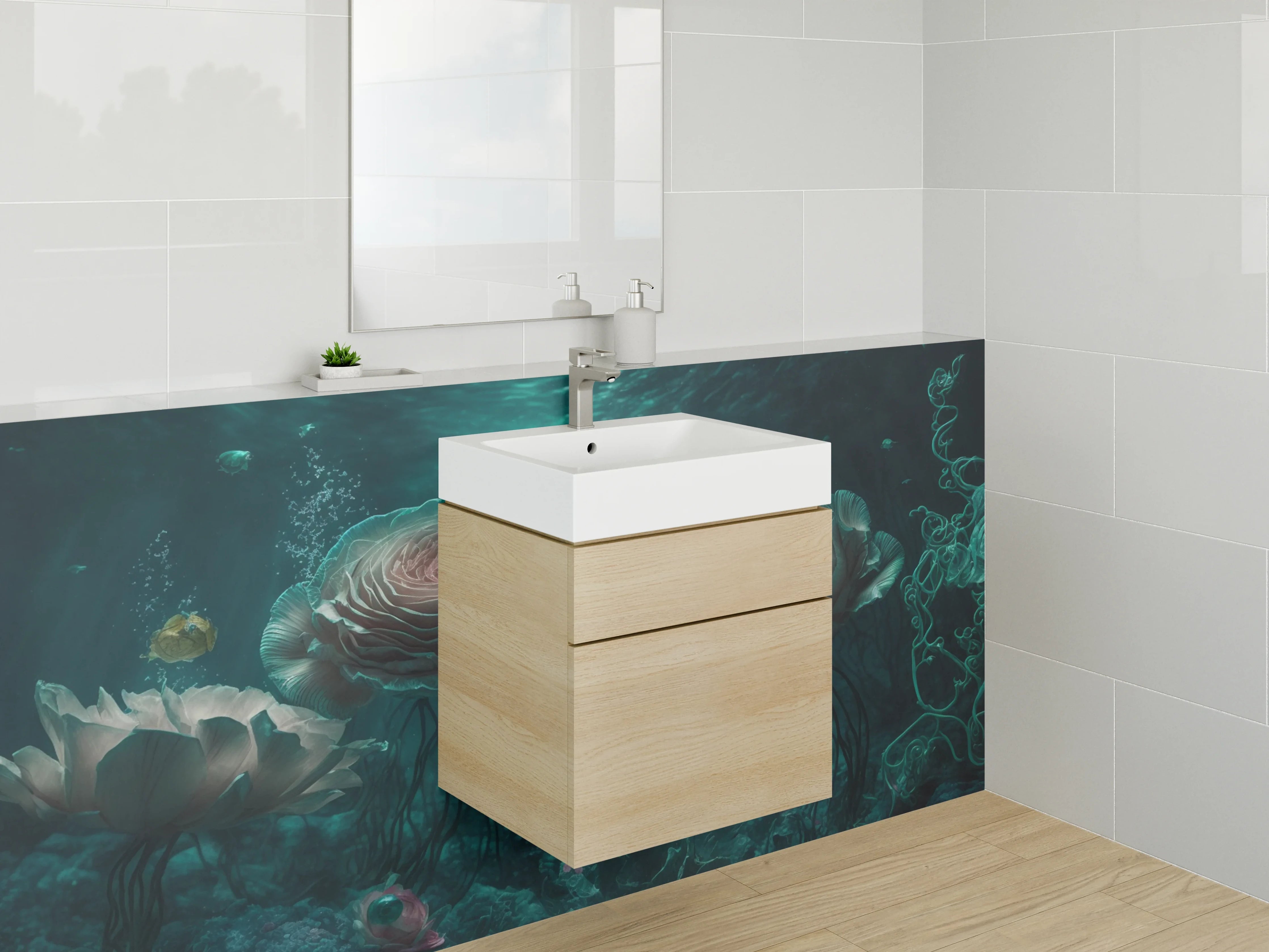 Waschbecken-Rückwand - Mystische Unterwasser-Blumen Meer Oase