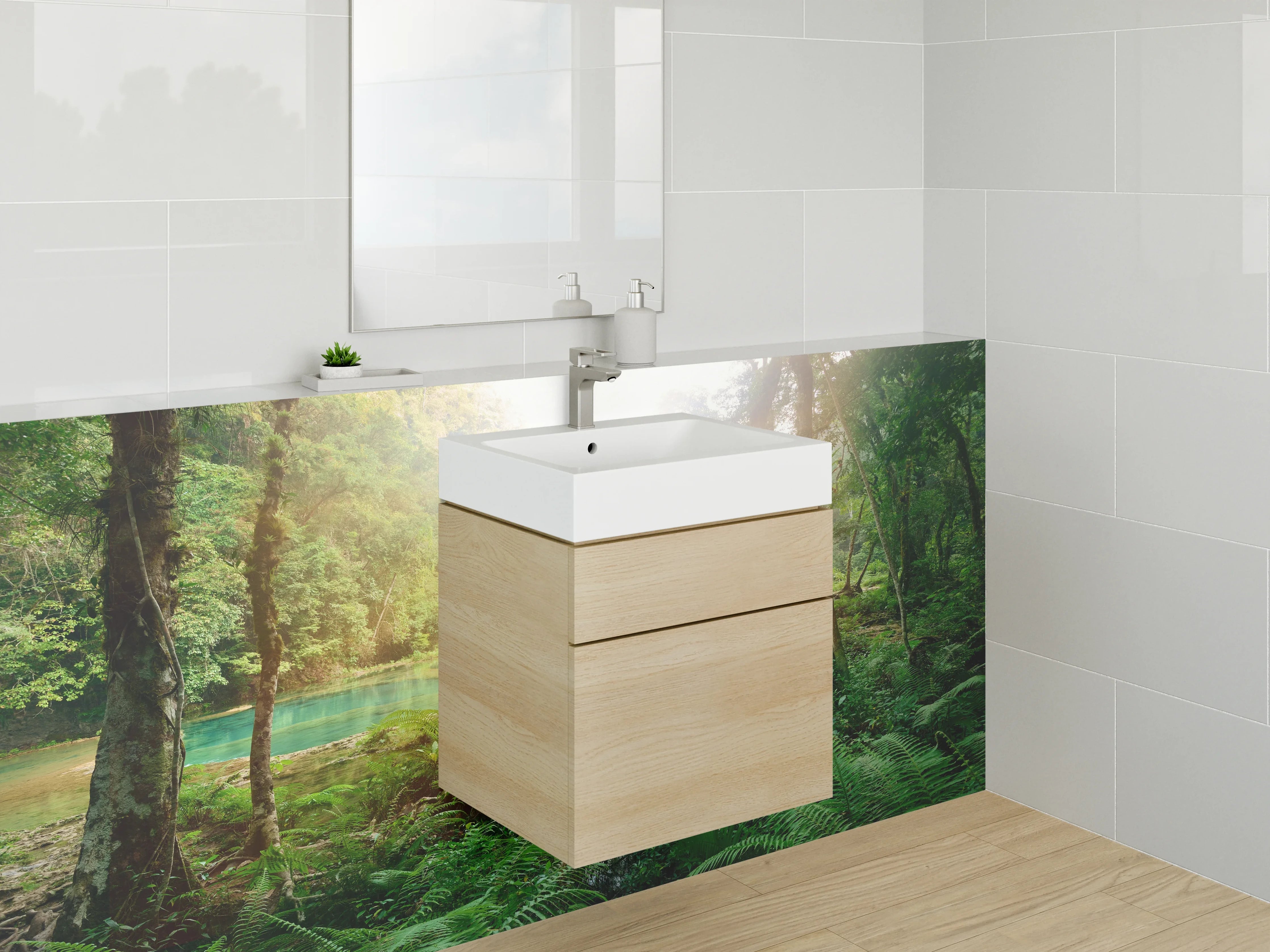 Waschbecken-Rückwand - Mystischer Dschungel am Seeufer