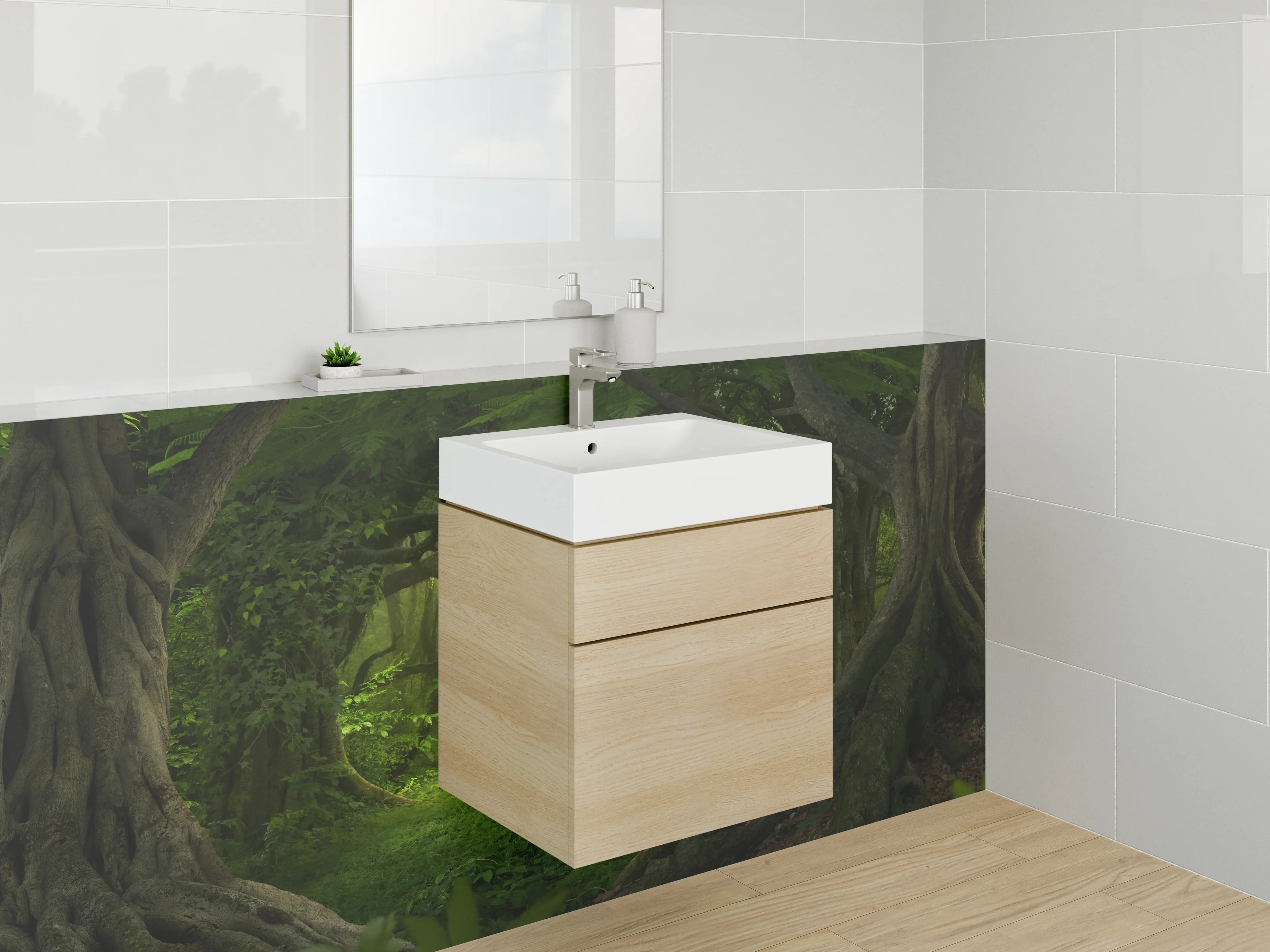 Waschbecken-Rückwand - Mystischer Dschungel mit Lichteffekt