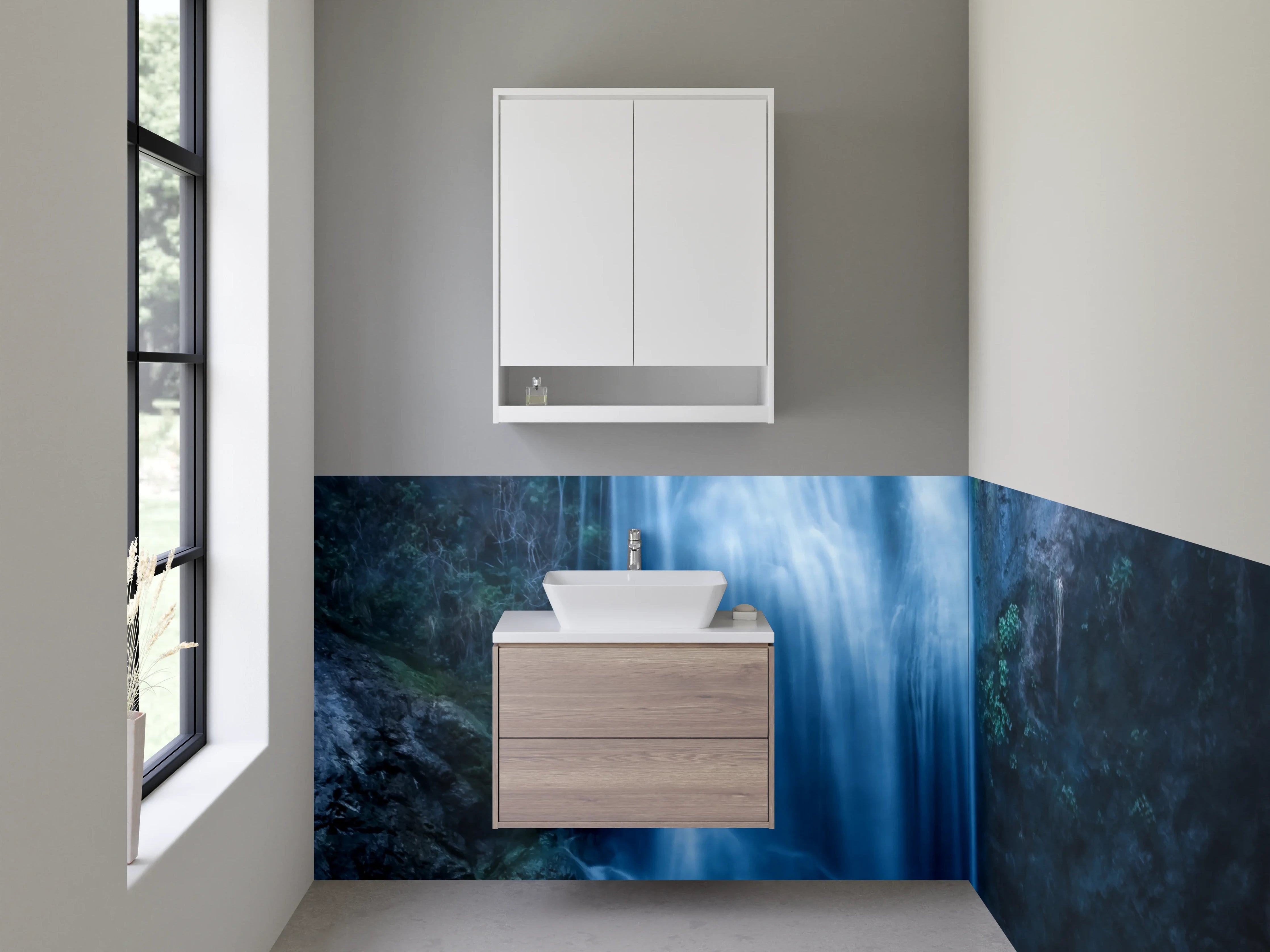 Waschbecken-Rückwand - Mystischer Wasserfall – Naturfotografie