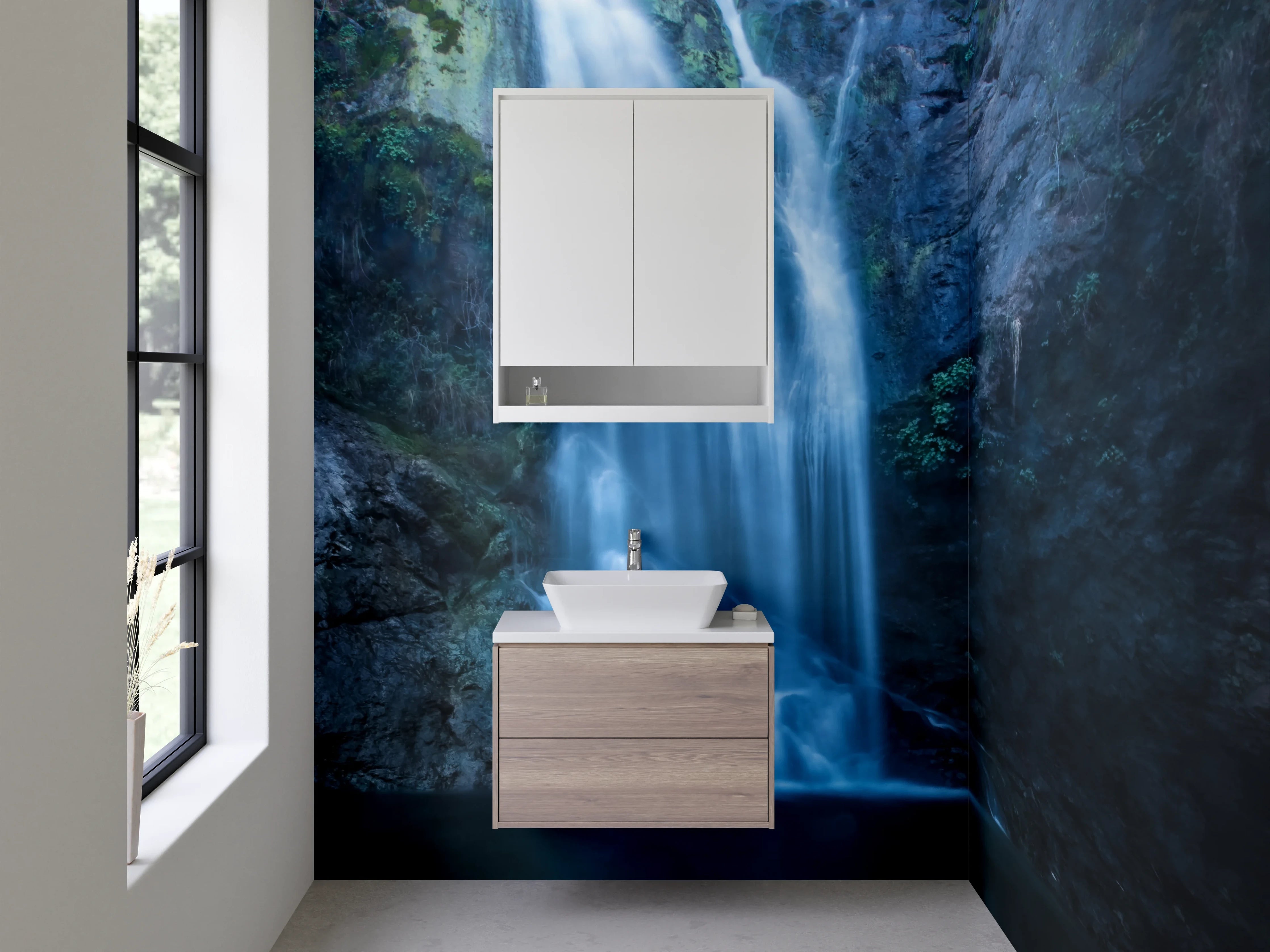 Waschbecken-Rückwand - Mystischer Wasserfall – Naturfotografie