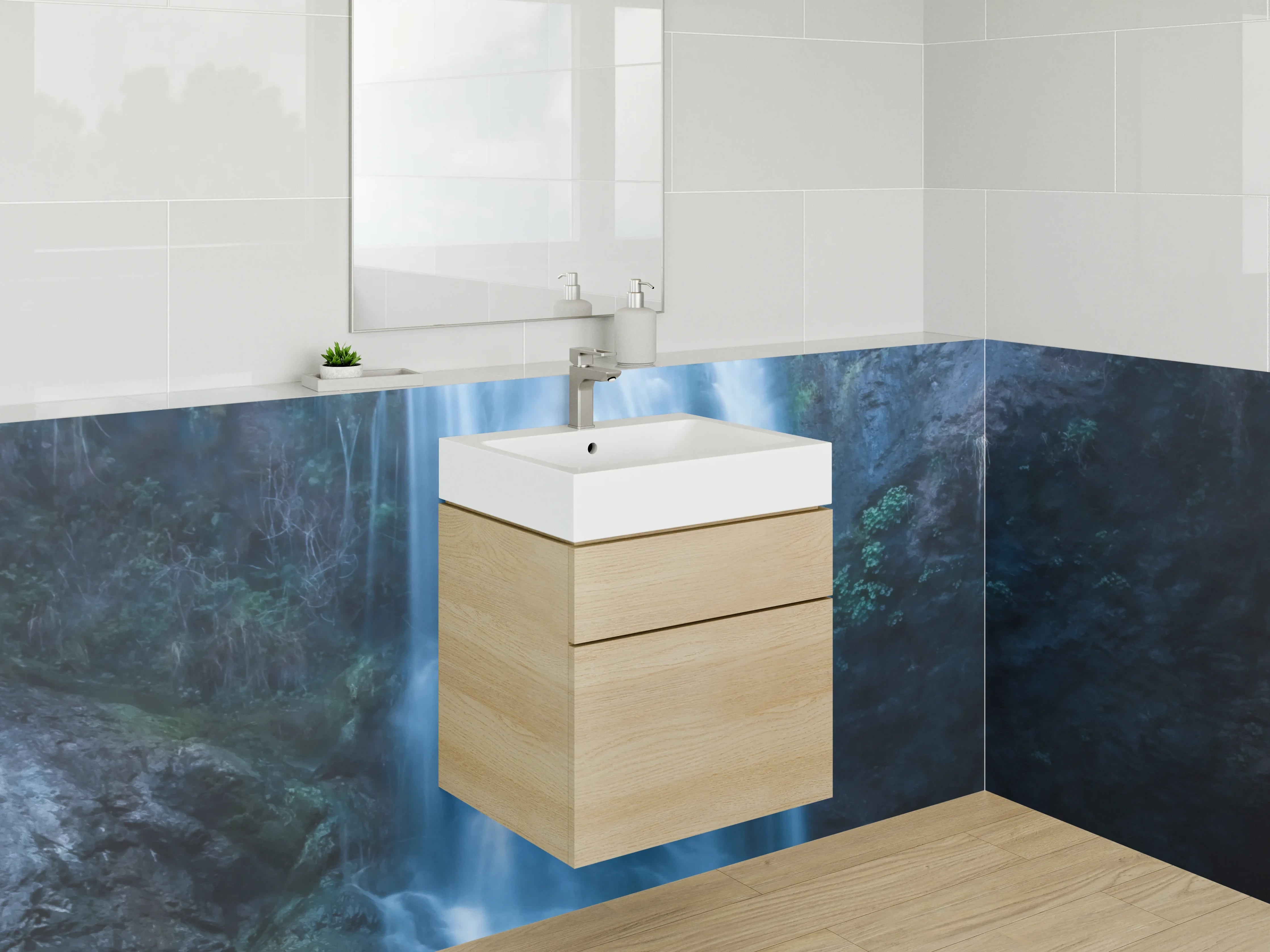 Waschbecken-Rückwand - Mystischer Wasserfall – Naturfotografie