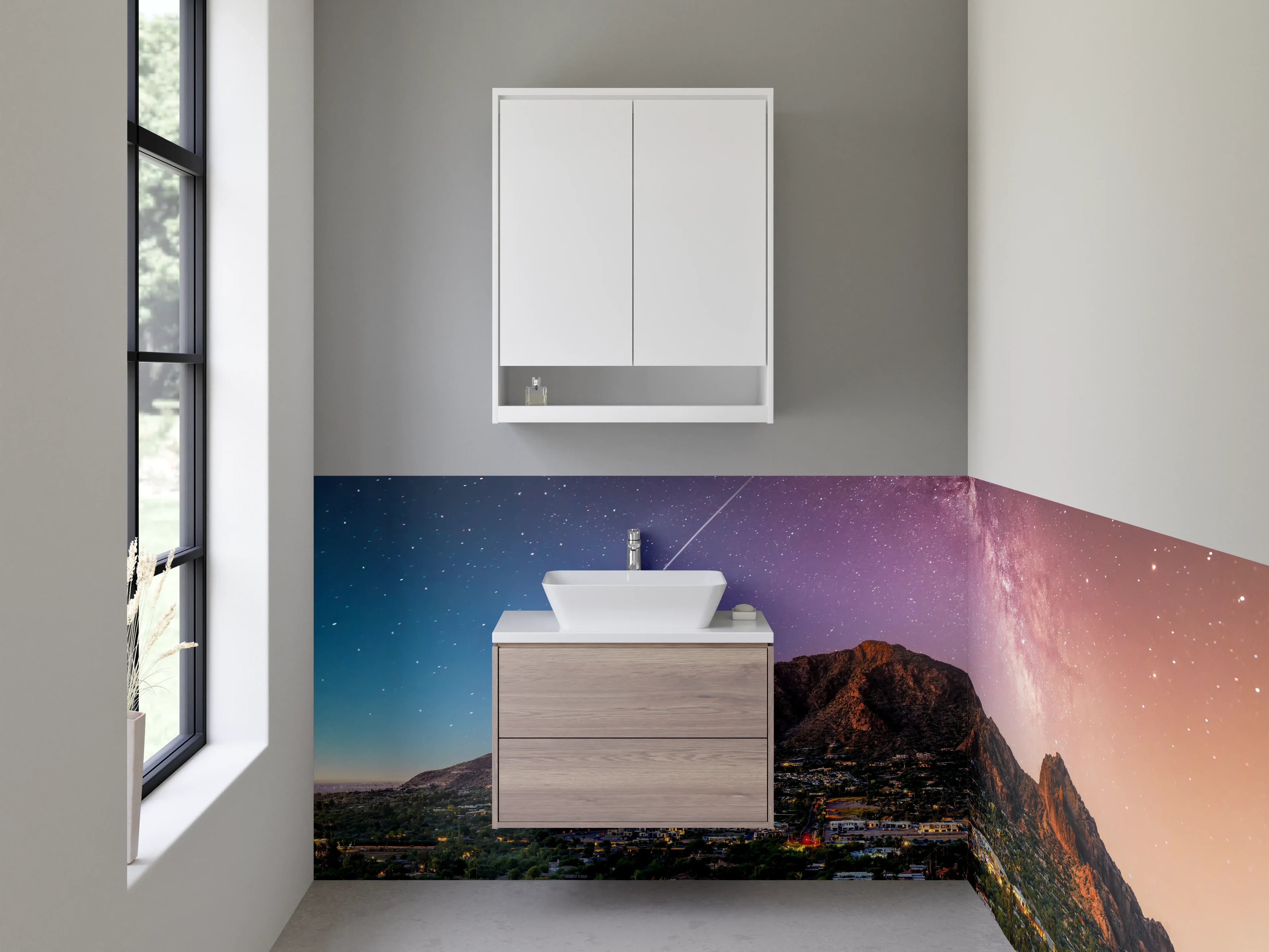 Waschbecken-Rückwand - Nachtgrau über Bergen