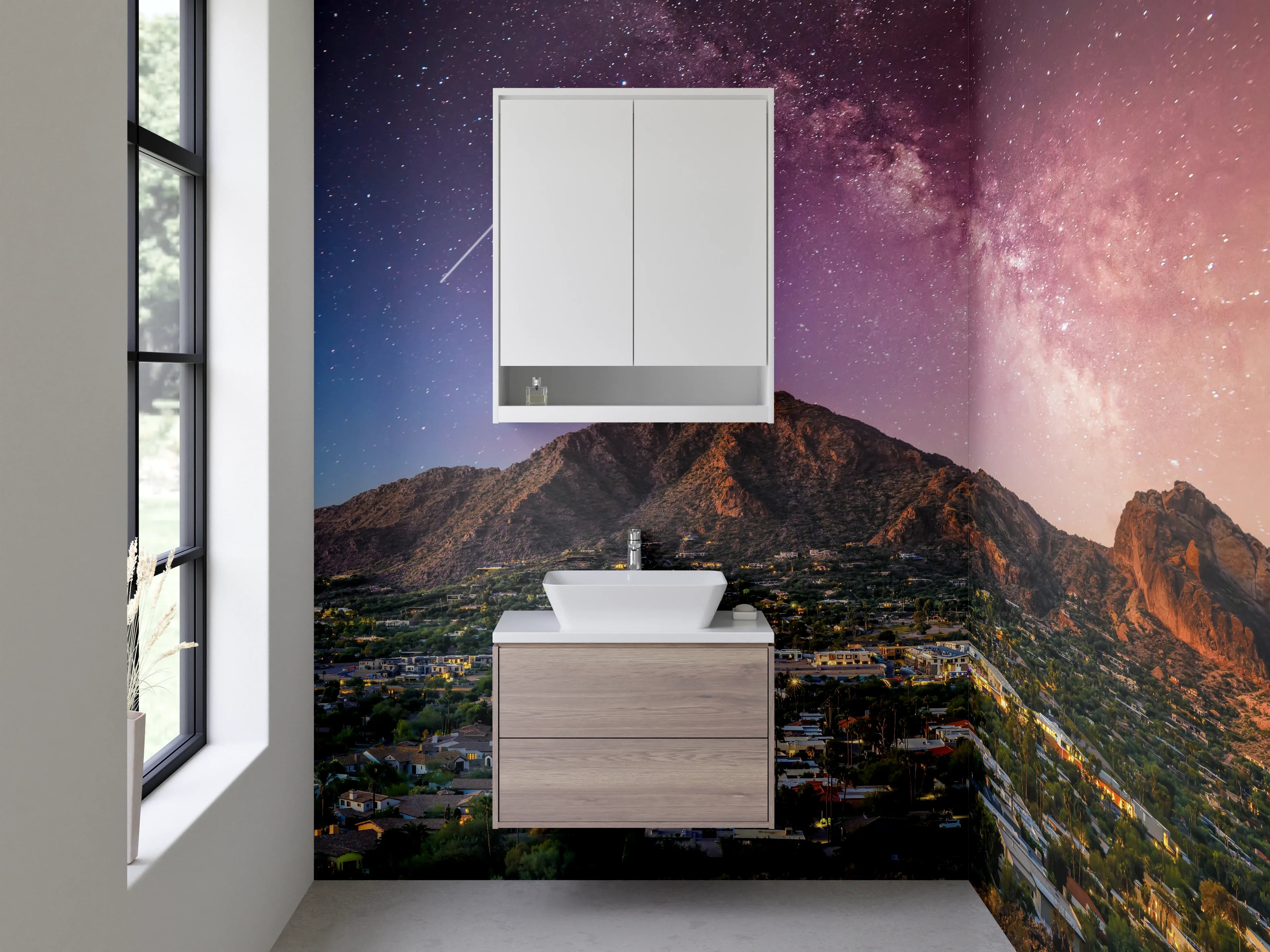 Waschbecken-Rückwand - Nachtgrau über Bergen