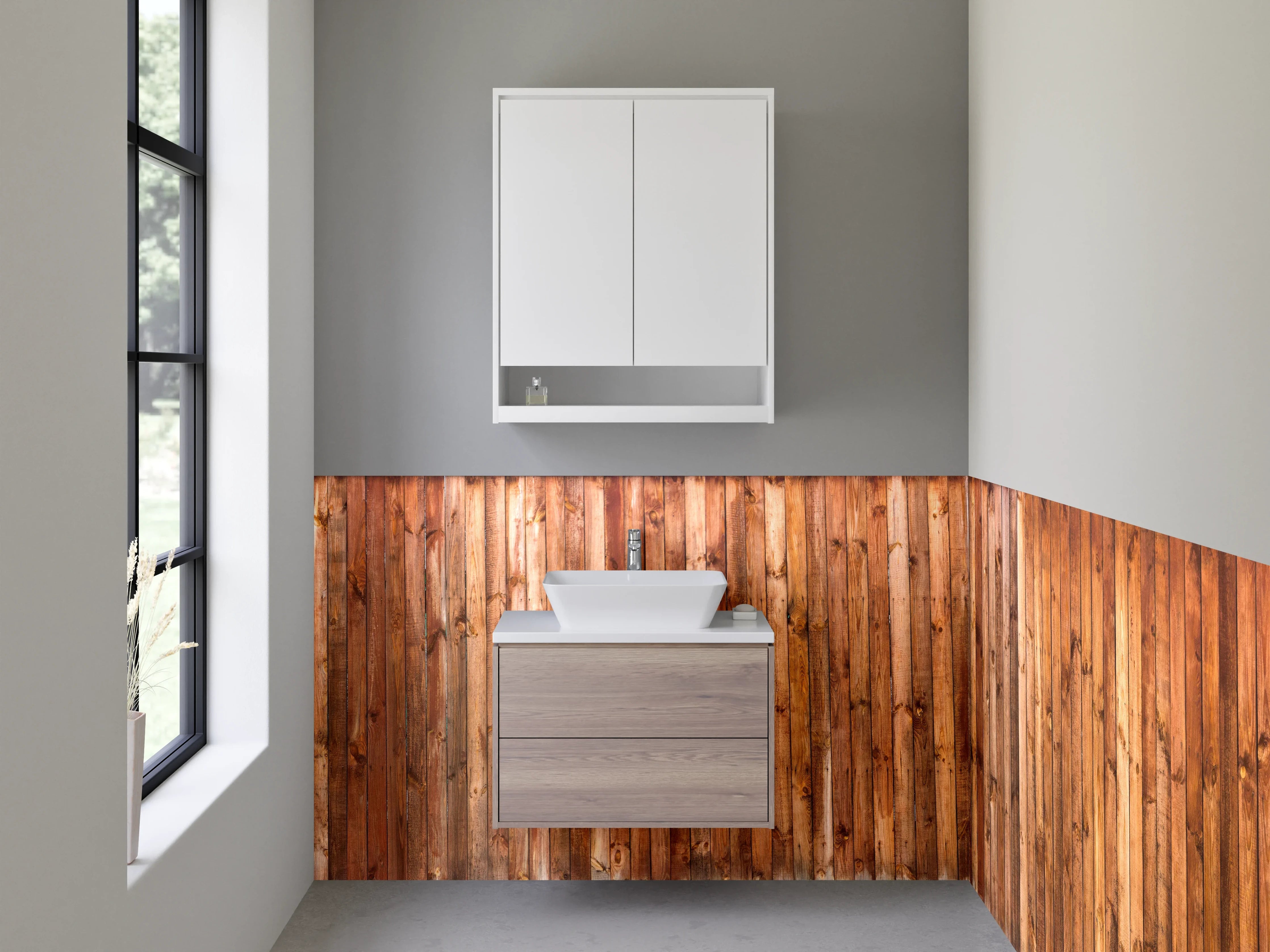 Waschbecken-Rückwand - Natürliche Holzfassade with warm tones