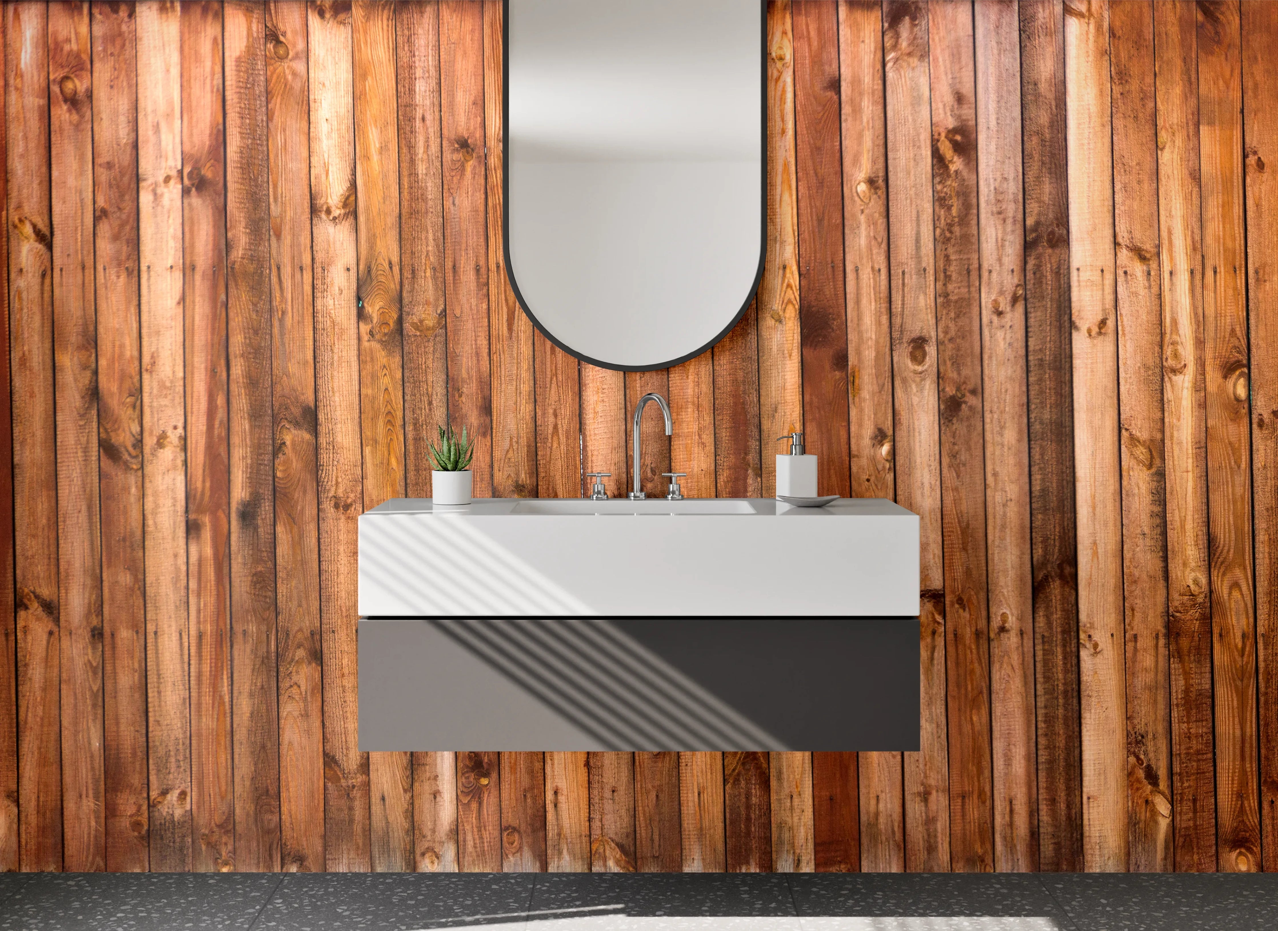 Waschbecken-Rückwand - Natürliche Holzfassade with warm tones