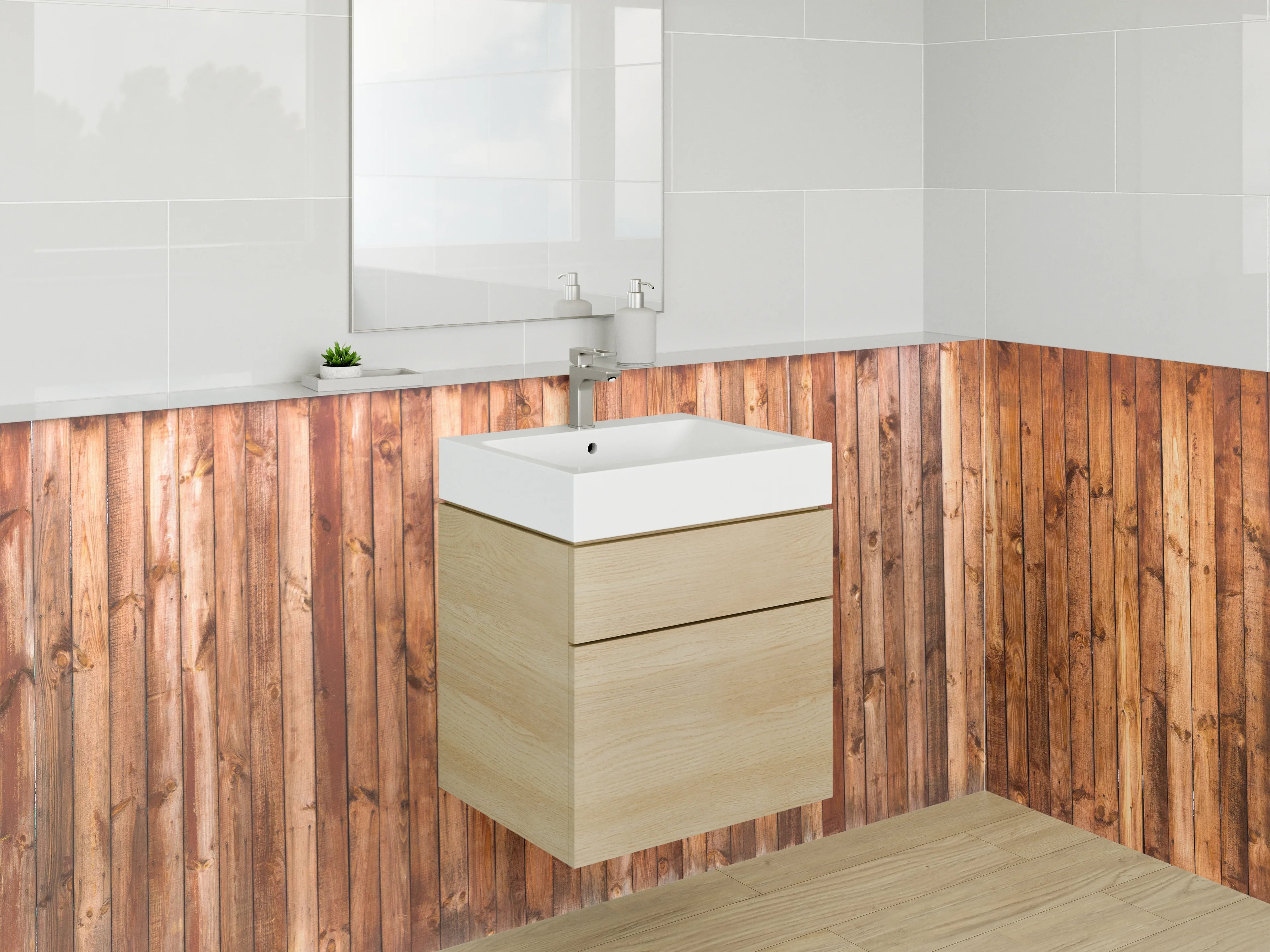 Waschbecken-Rückwand - Natürliche Holzfassade with warm tones