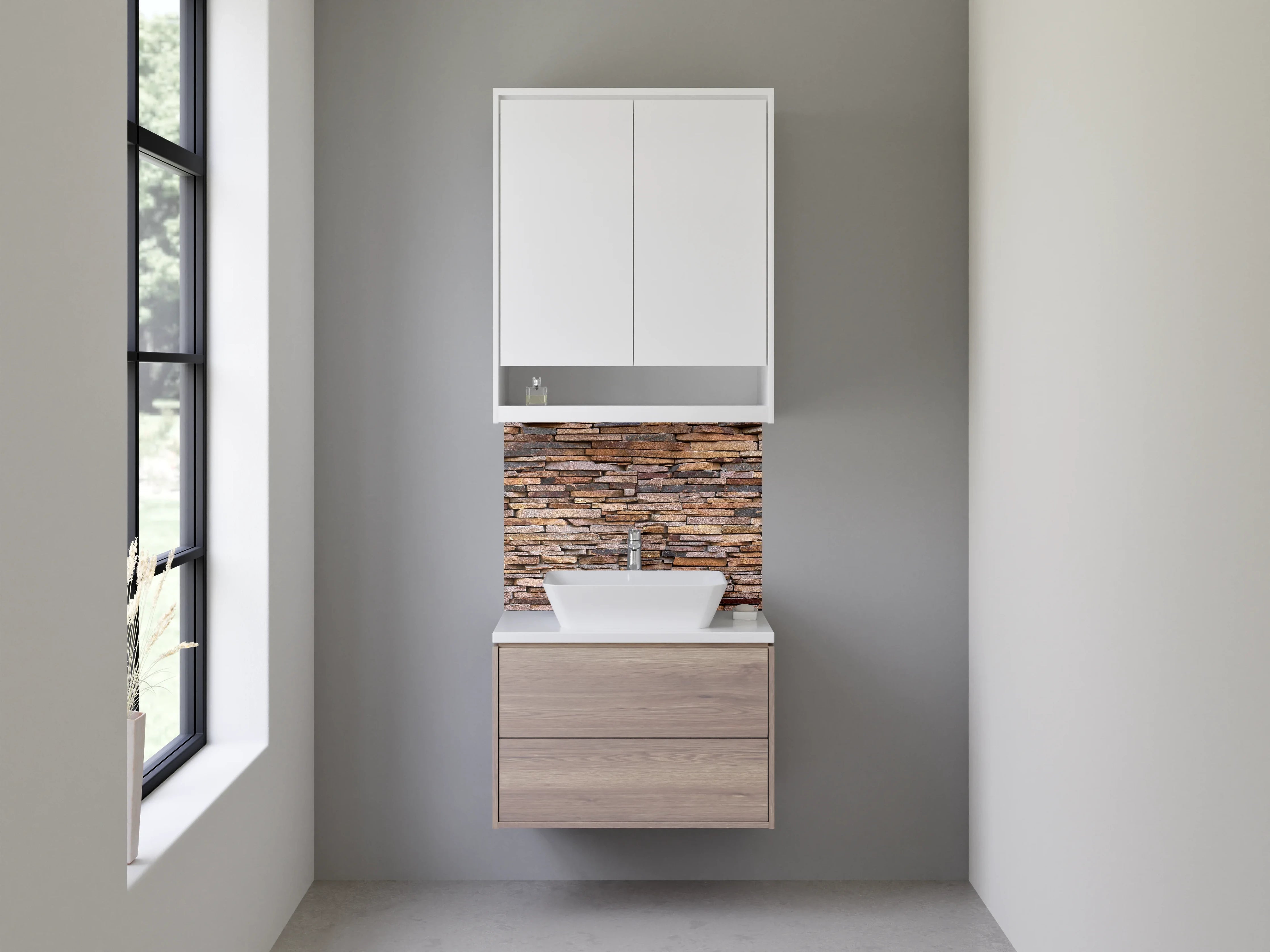 Waschbecken-Rückwand - Natürliche Steinwand Optik Braun