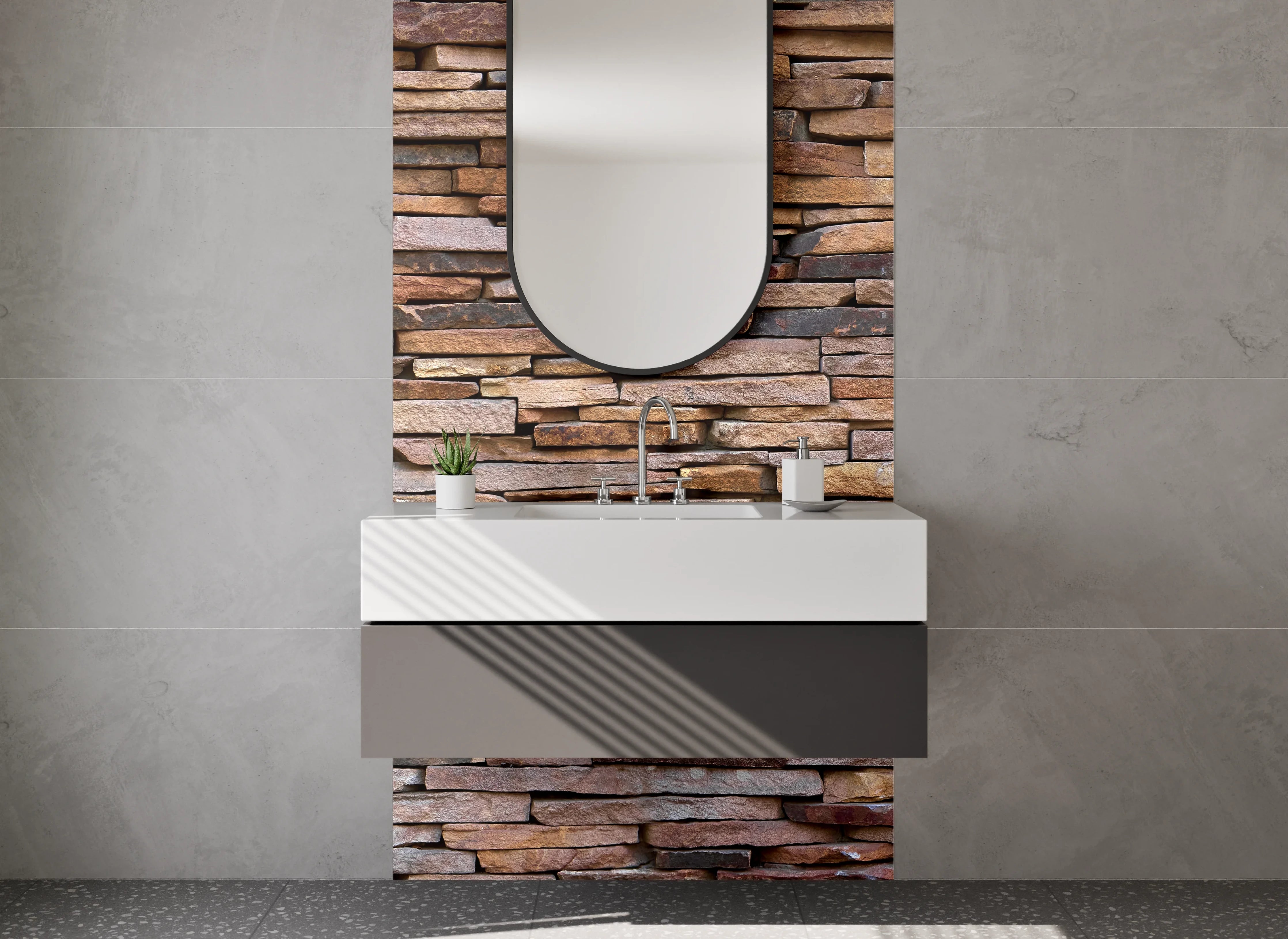 Waschbecken-Rückwand - Natürliche Steinwand Optik Braun