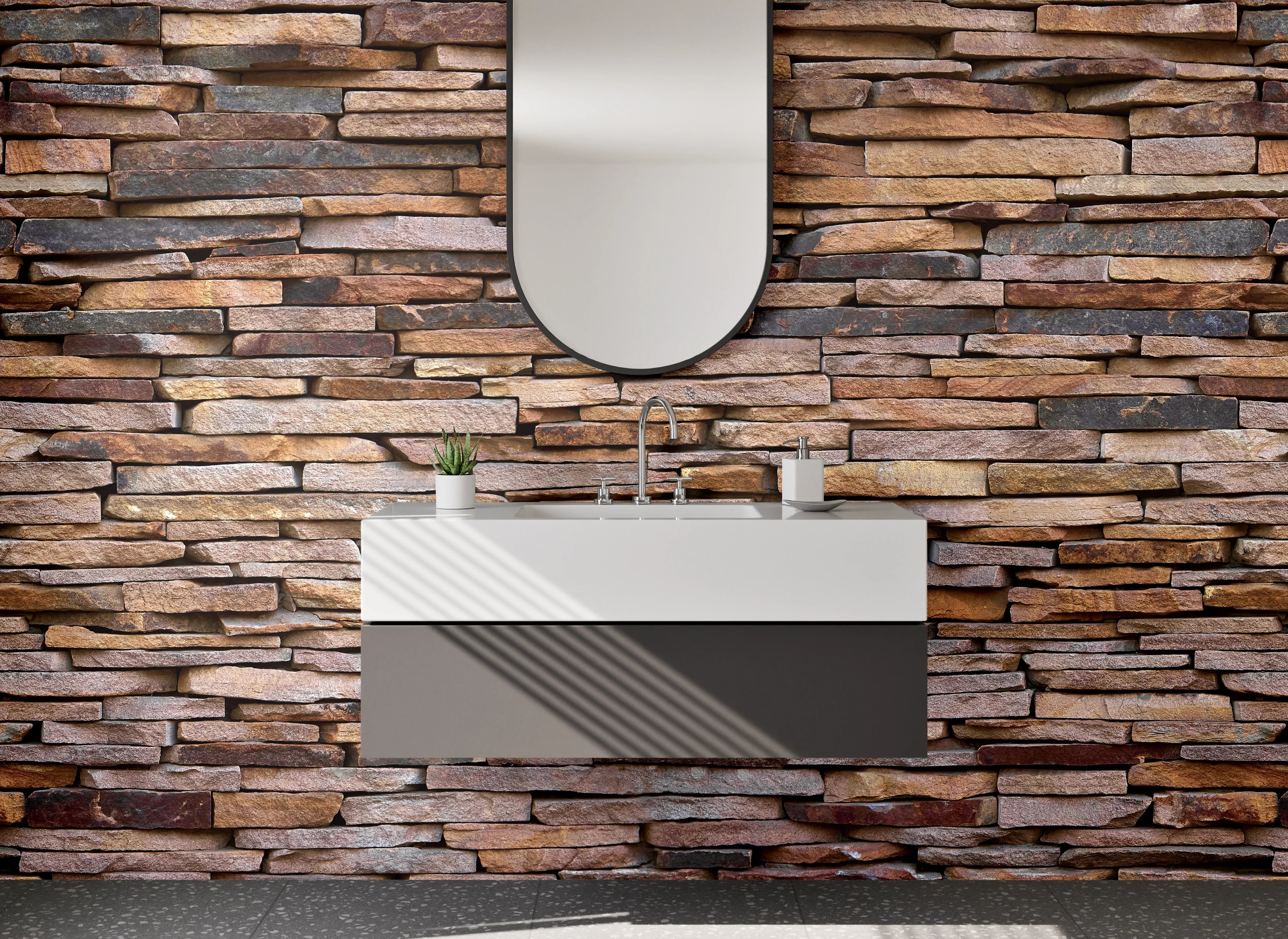 Waschbecken-Rückwand - Natürliche Steinwand Optik Braun