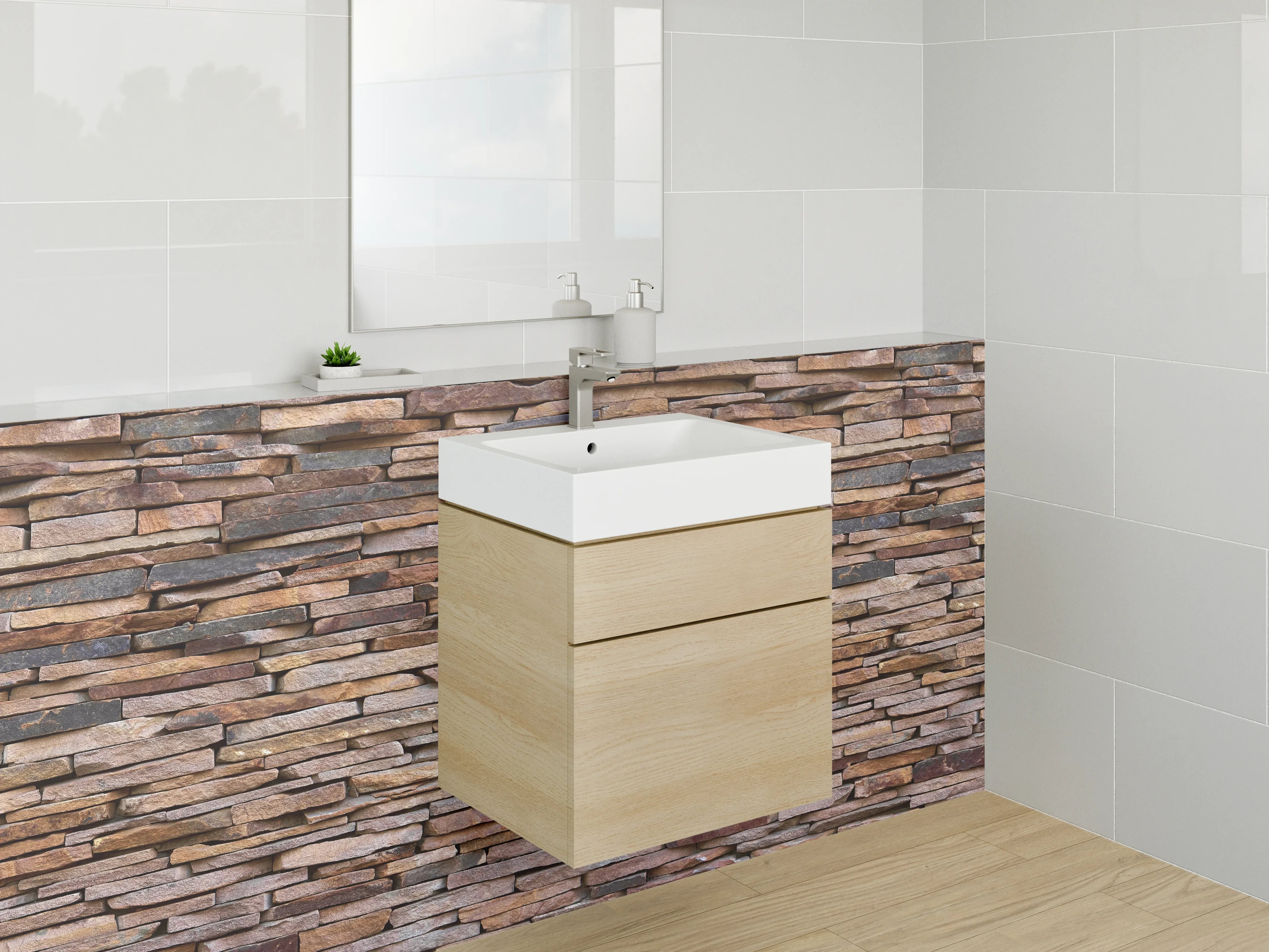 Waschbecken-Rückwand - Natürliche Steinwand Optik Braun