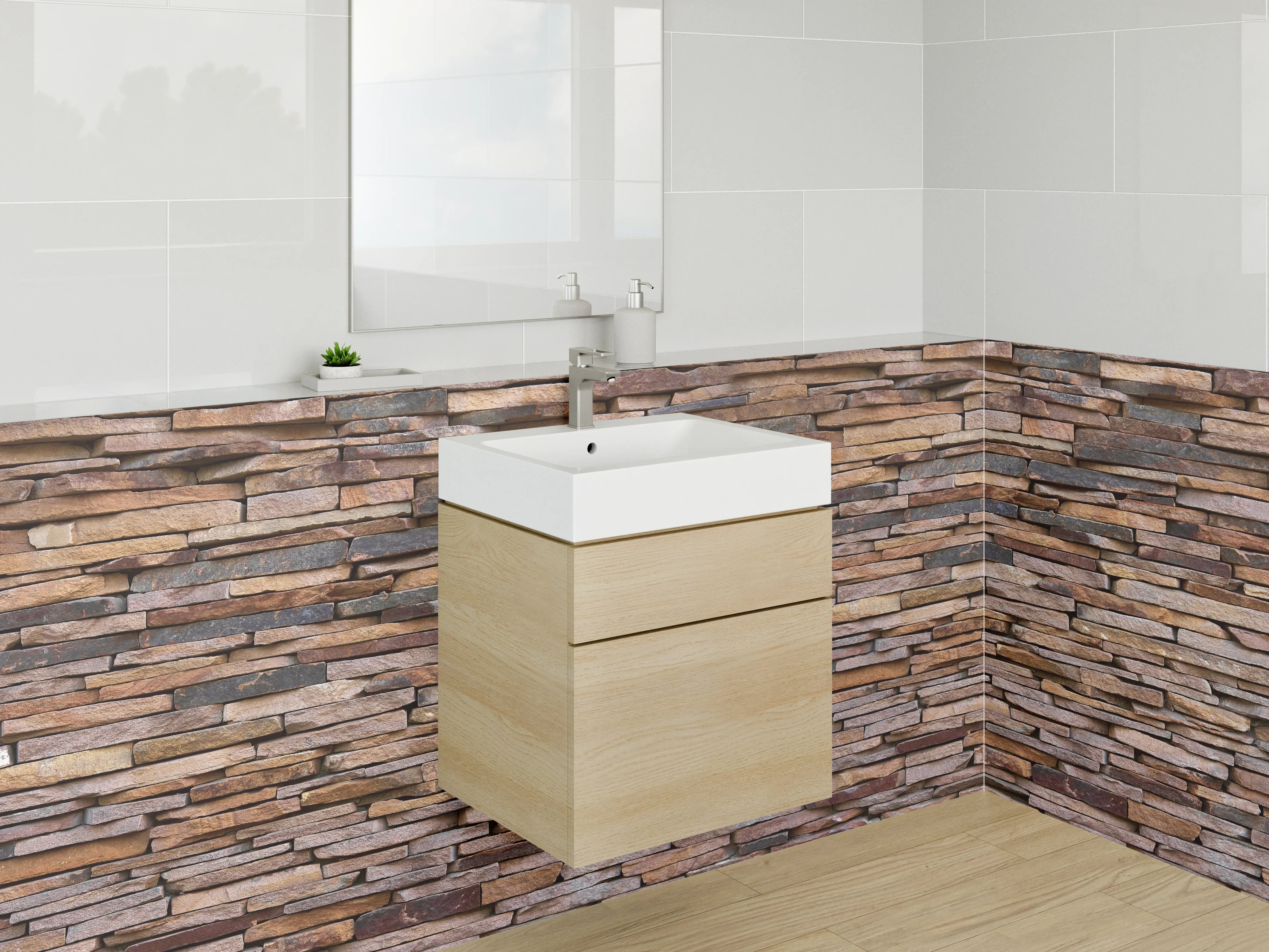 Waschbecken-Rückwand - Natürliche Steinwand Optik Braun