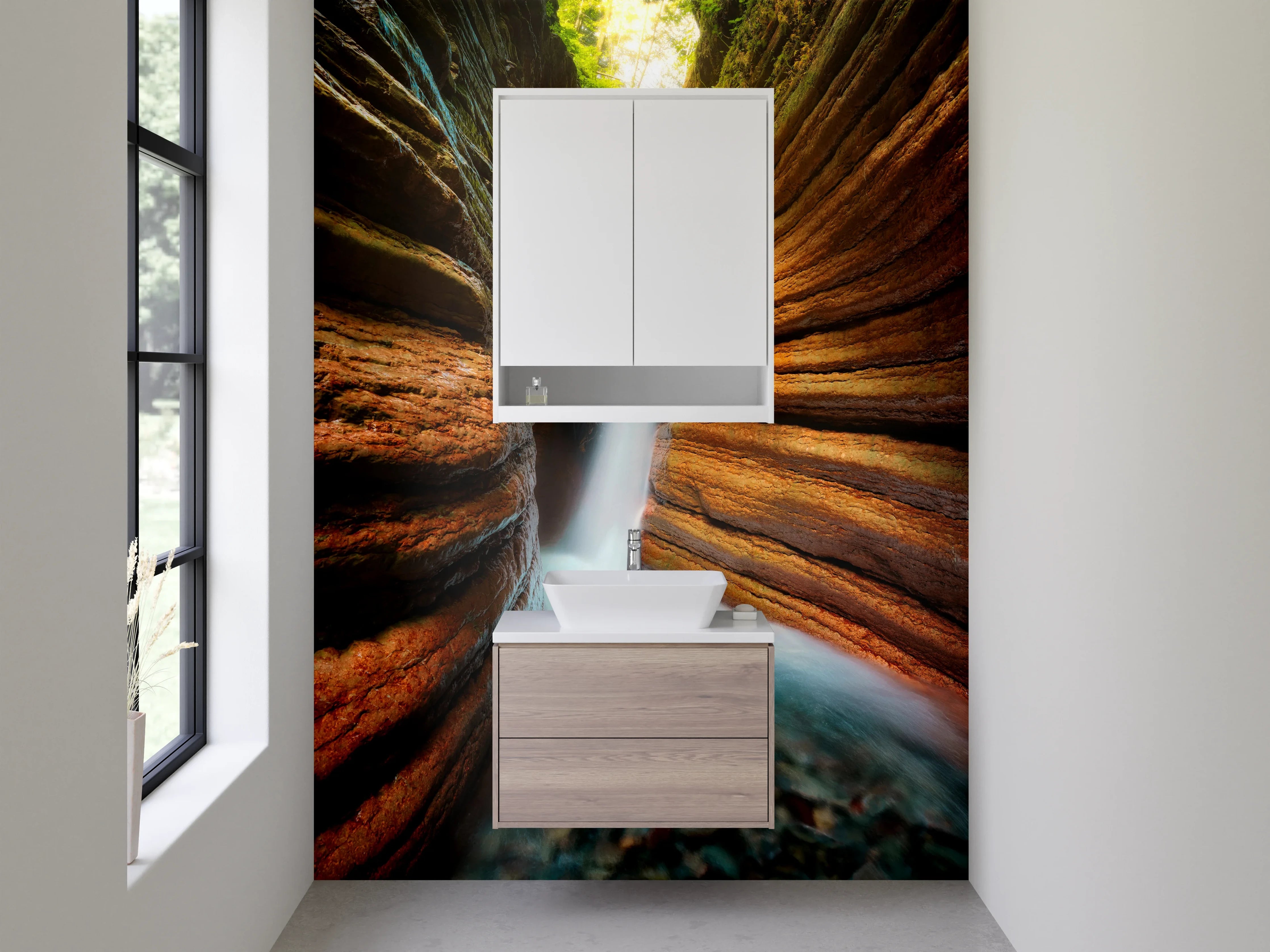 Waschbecken-Rückwand - Natürliche Wasserfall-Schlucht Wandmotiv