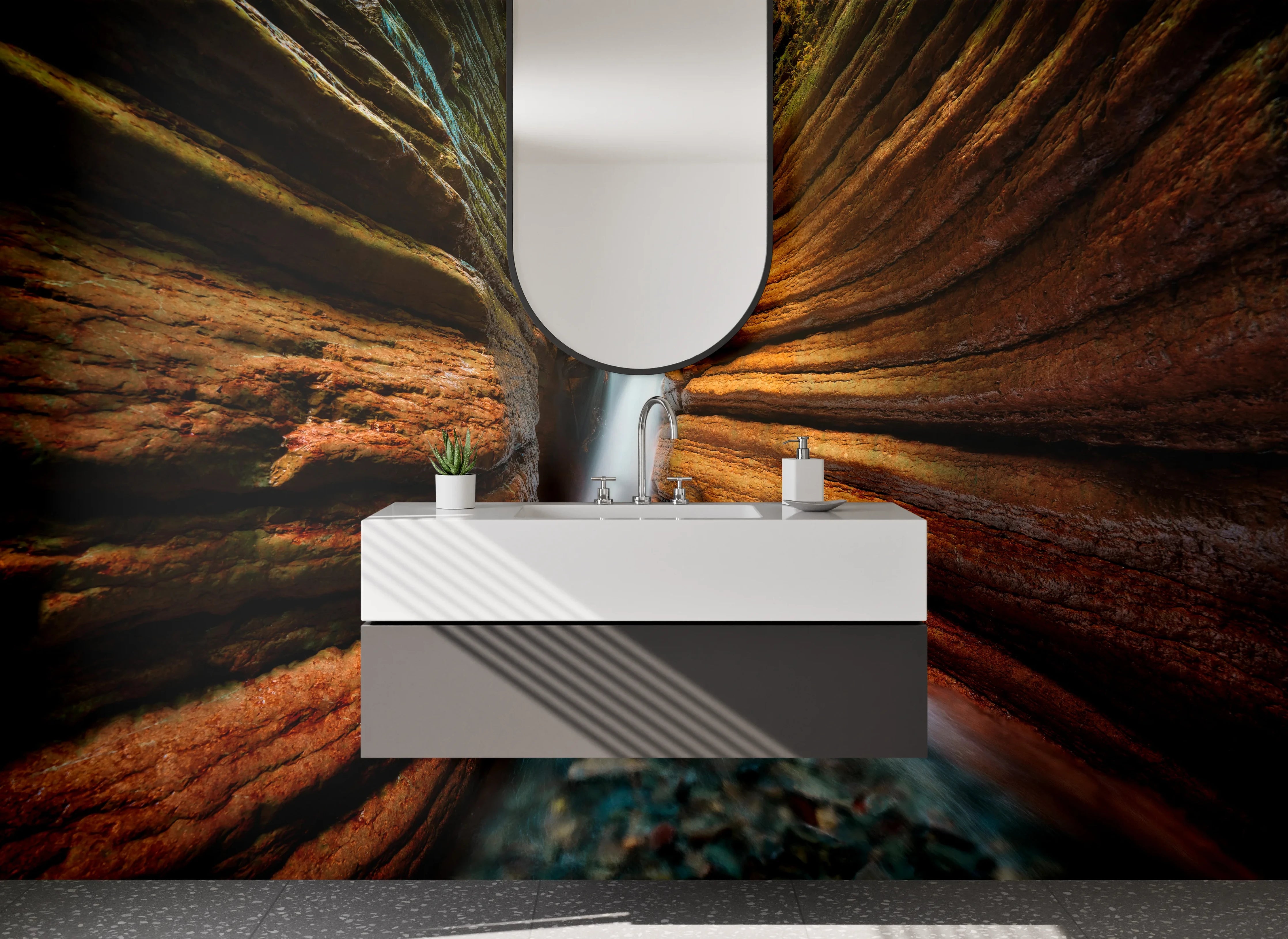Waschbecken-Rückwand - Natürliche Wasserfall-Schlucht Wandmotiv