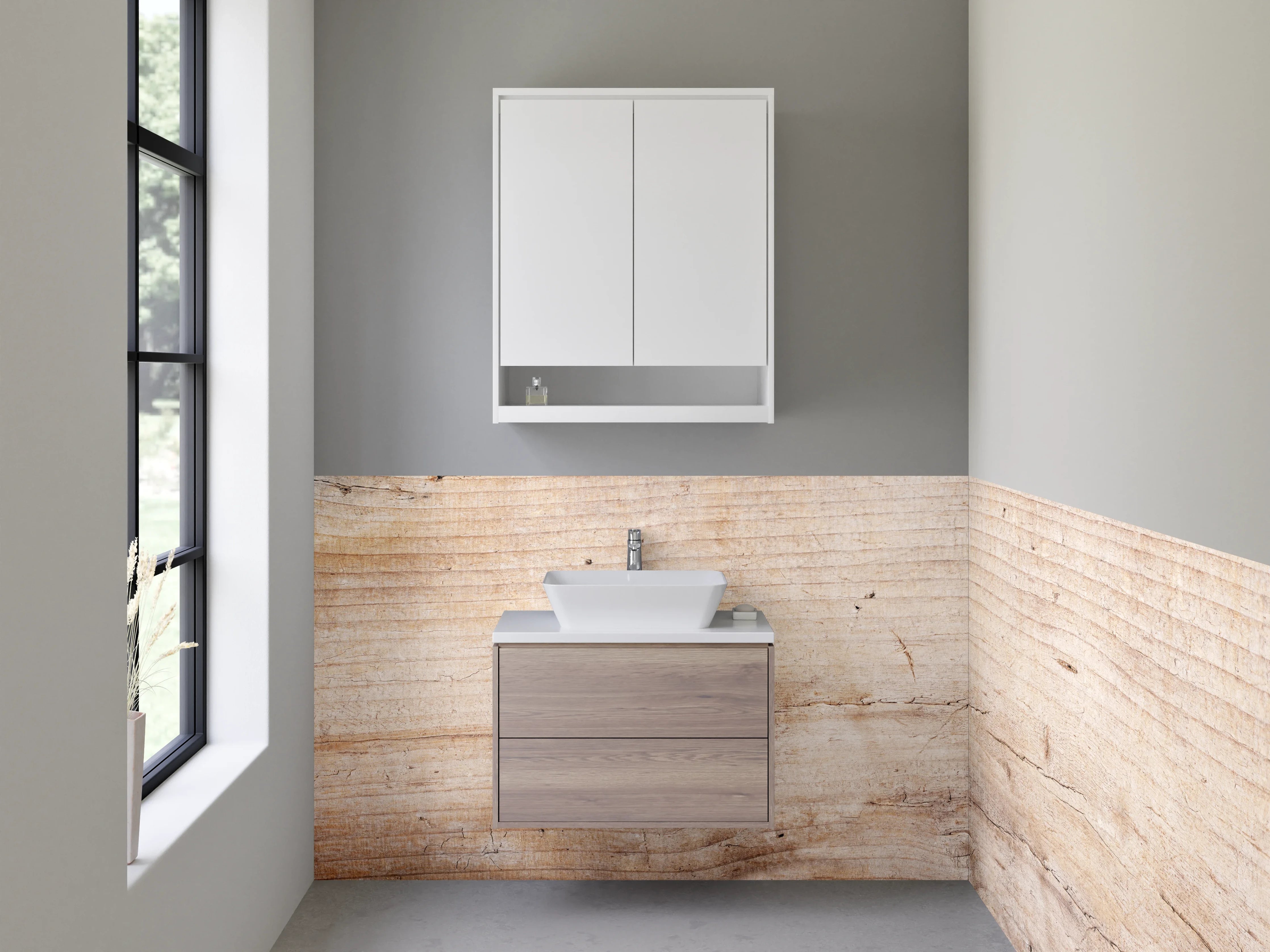 Waschbecken-Rückwand - Natürliches Holz mit Grauschimmer