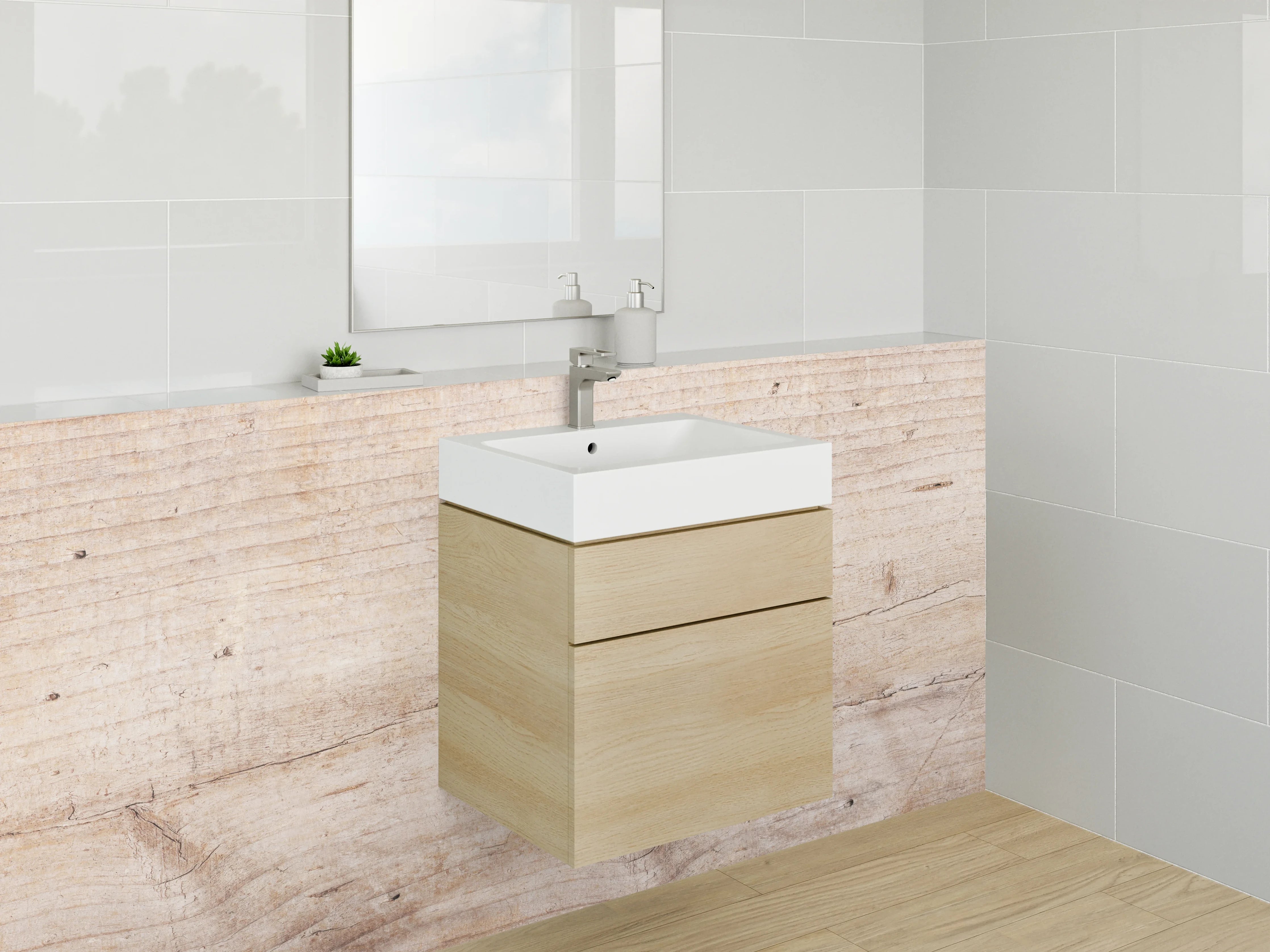 Waschbecken-Rückwand - Natürliches Holz mit Grauschimmer
