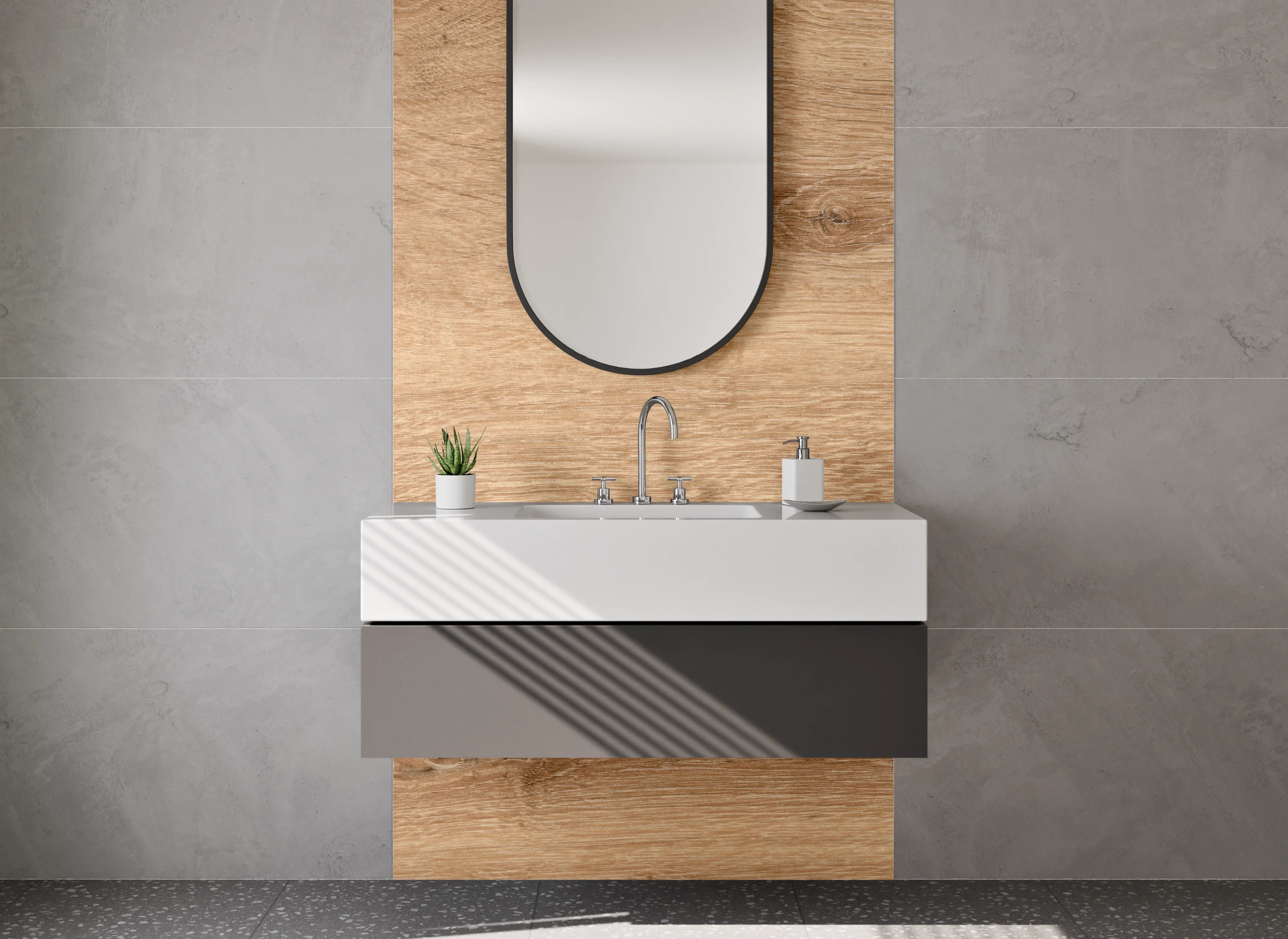 Waschbecken-Rückwand - Natürliches Holzdekor Eiche – Modern
