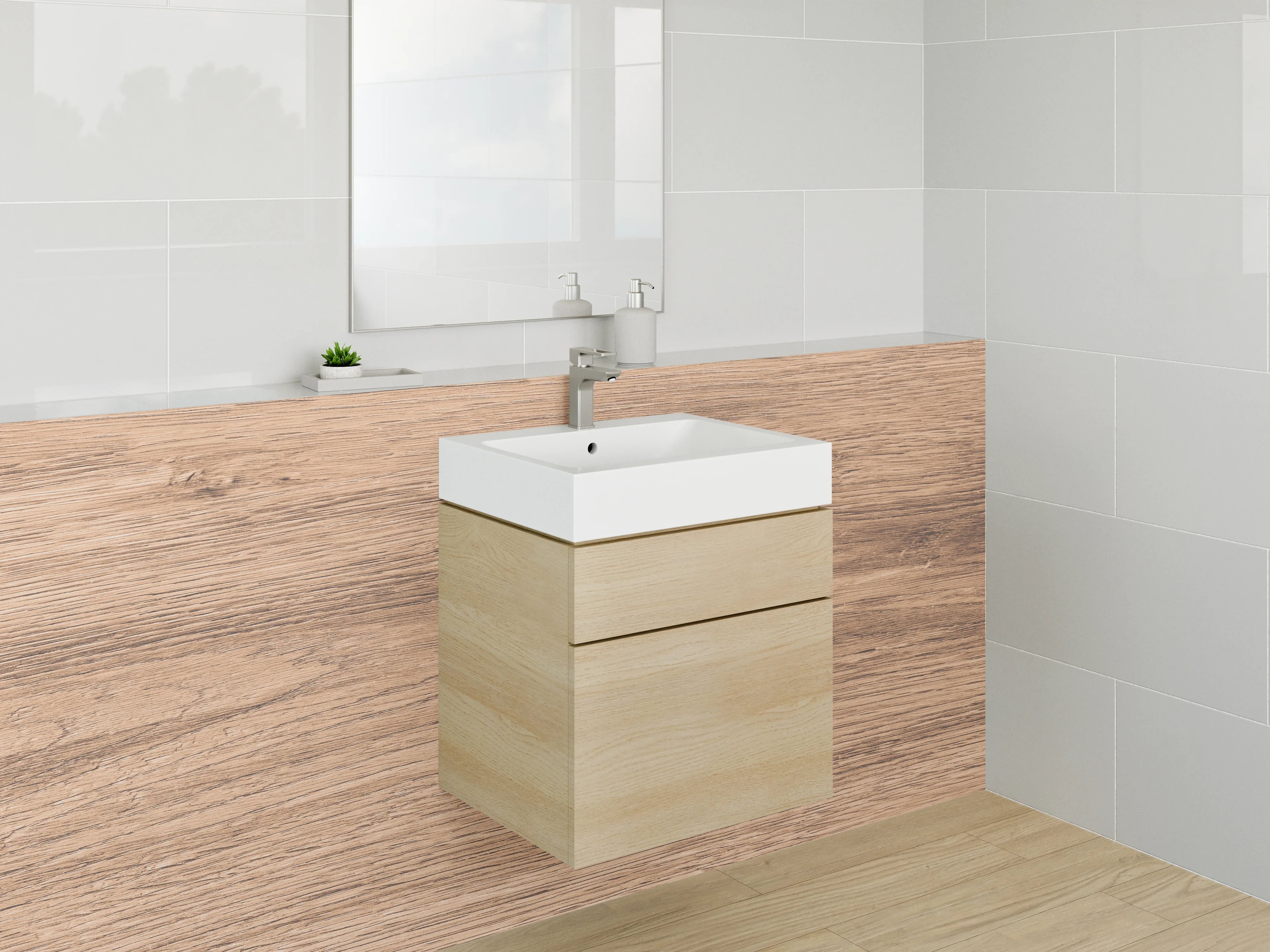 Waschbecken-Rückwand - Natürliches Holzdekor für Wandverkleidung