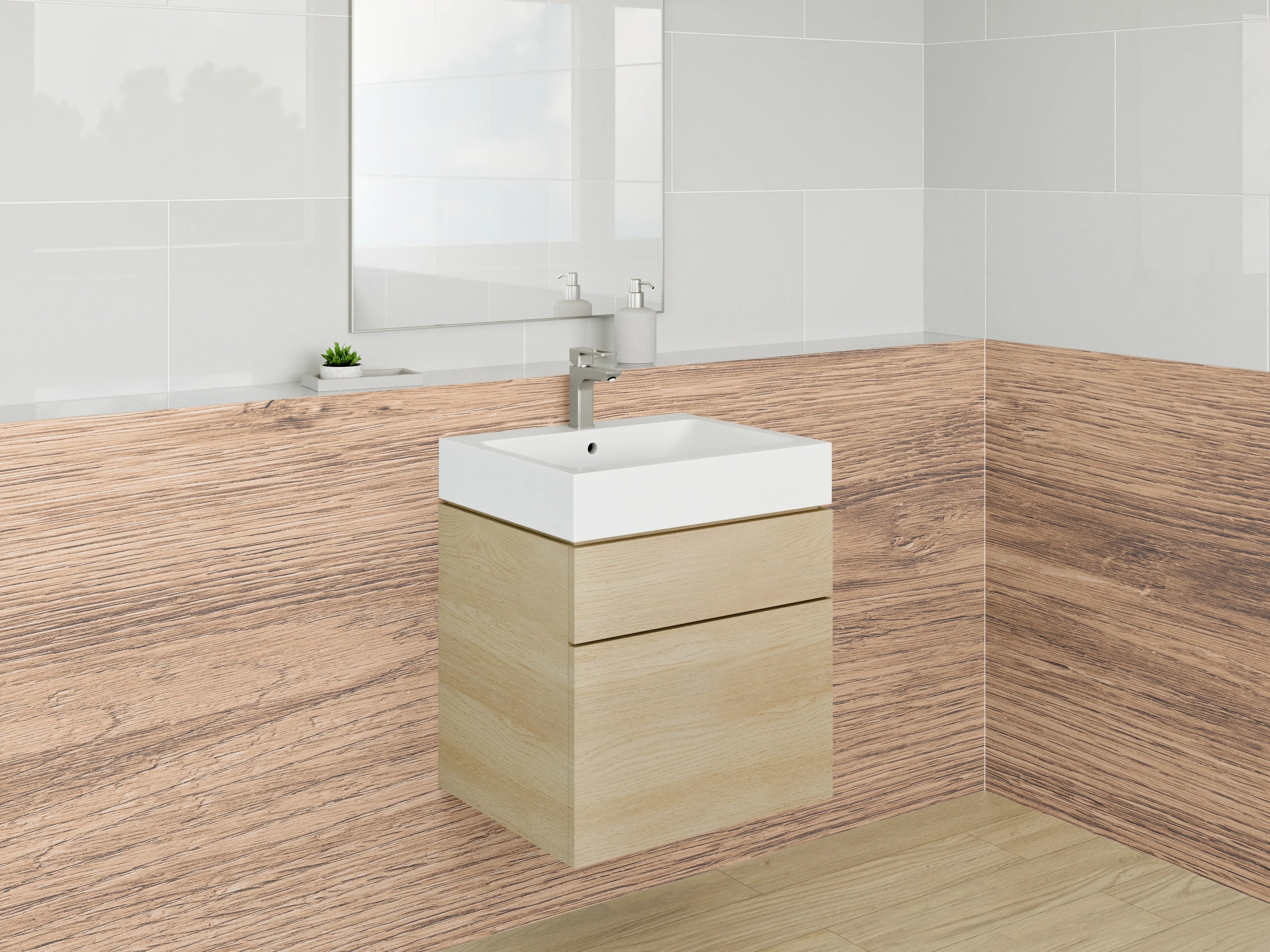 Waschbecken-Rückwand - Natürliches Holzdekor für Wandverkleidung