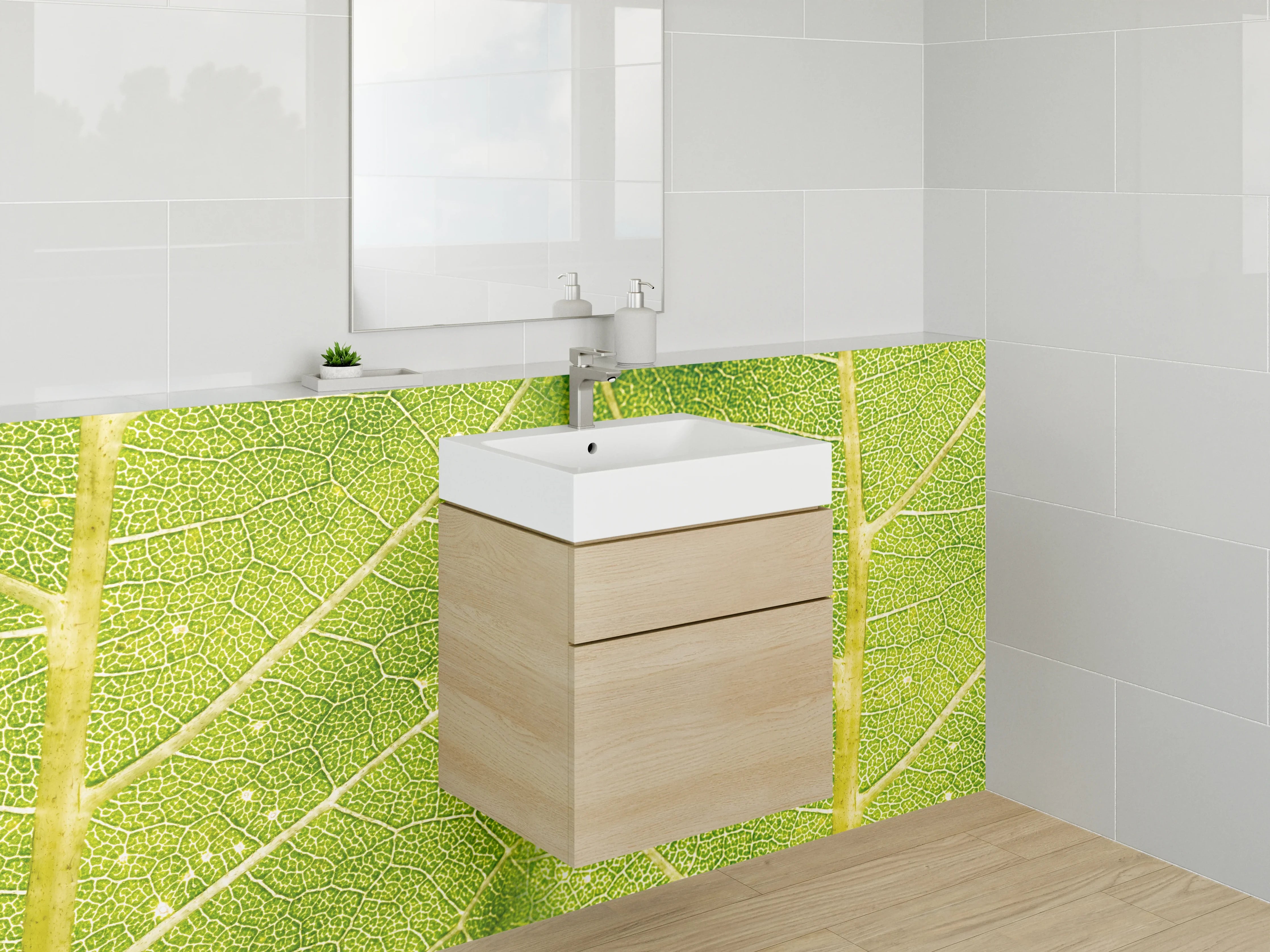 Waschbecken-Rückwand - Natur Blatt Struktur Grün Wandbild