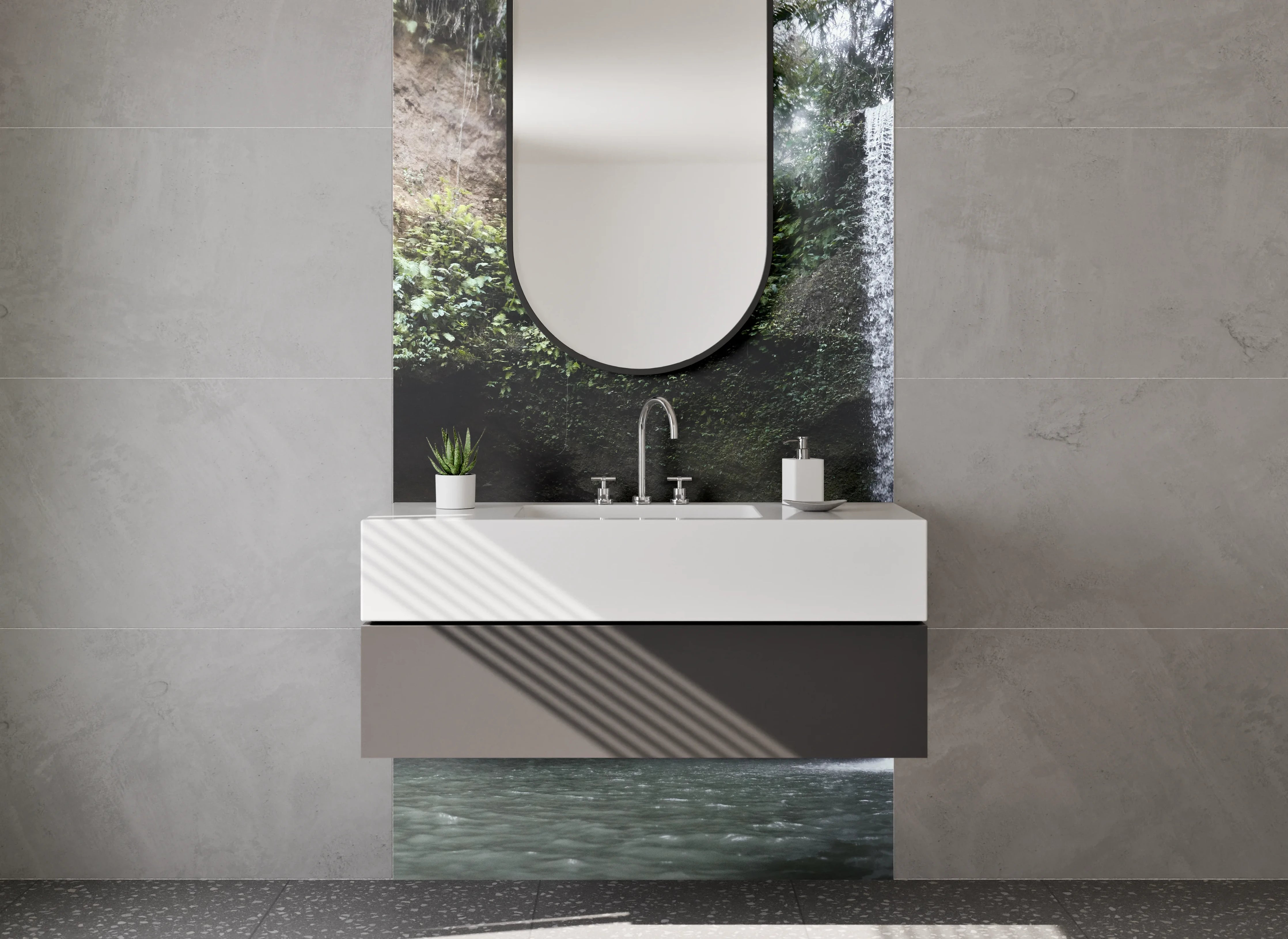 Waschbecken-Rückwand - Natur Wasserfall Dschungel Wandbild