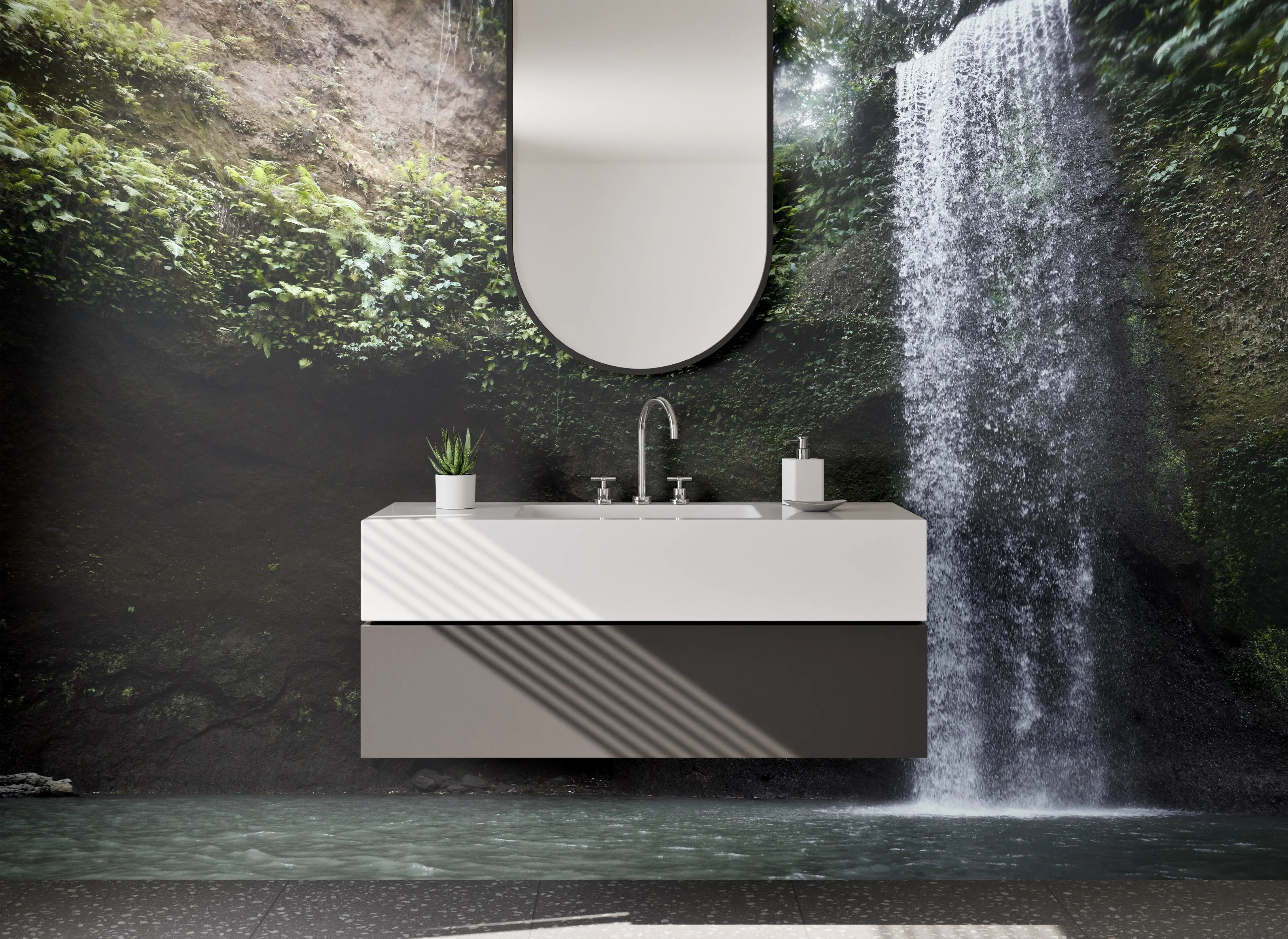 Waschbecken-Rückwand - Natur Wasserfall Dschungel Wandbild