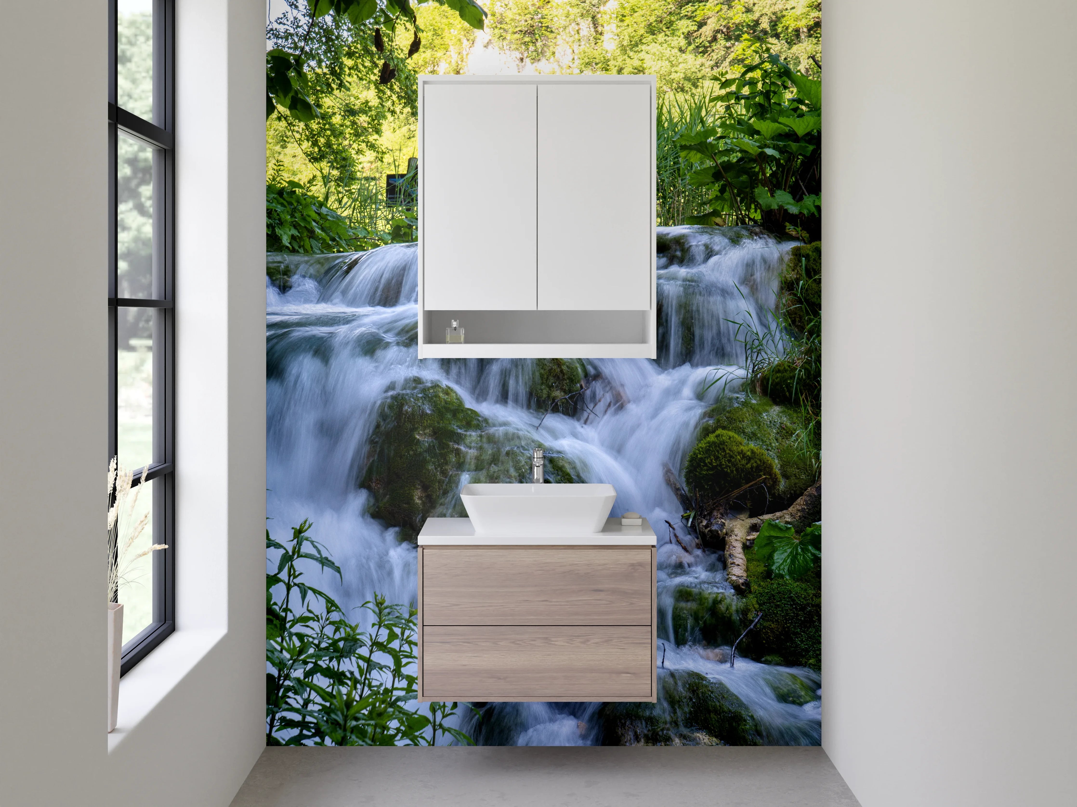 Waschbecken-Rückwand - Natur Wasserfall Fließendes Wasser Grün