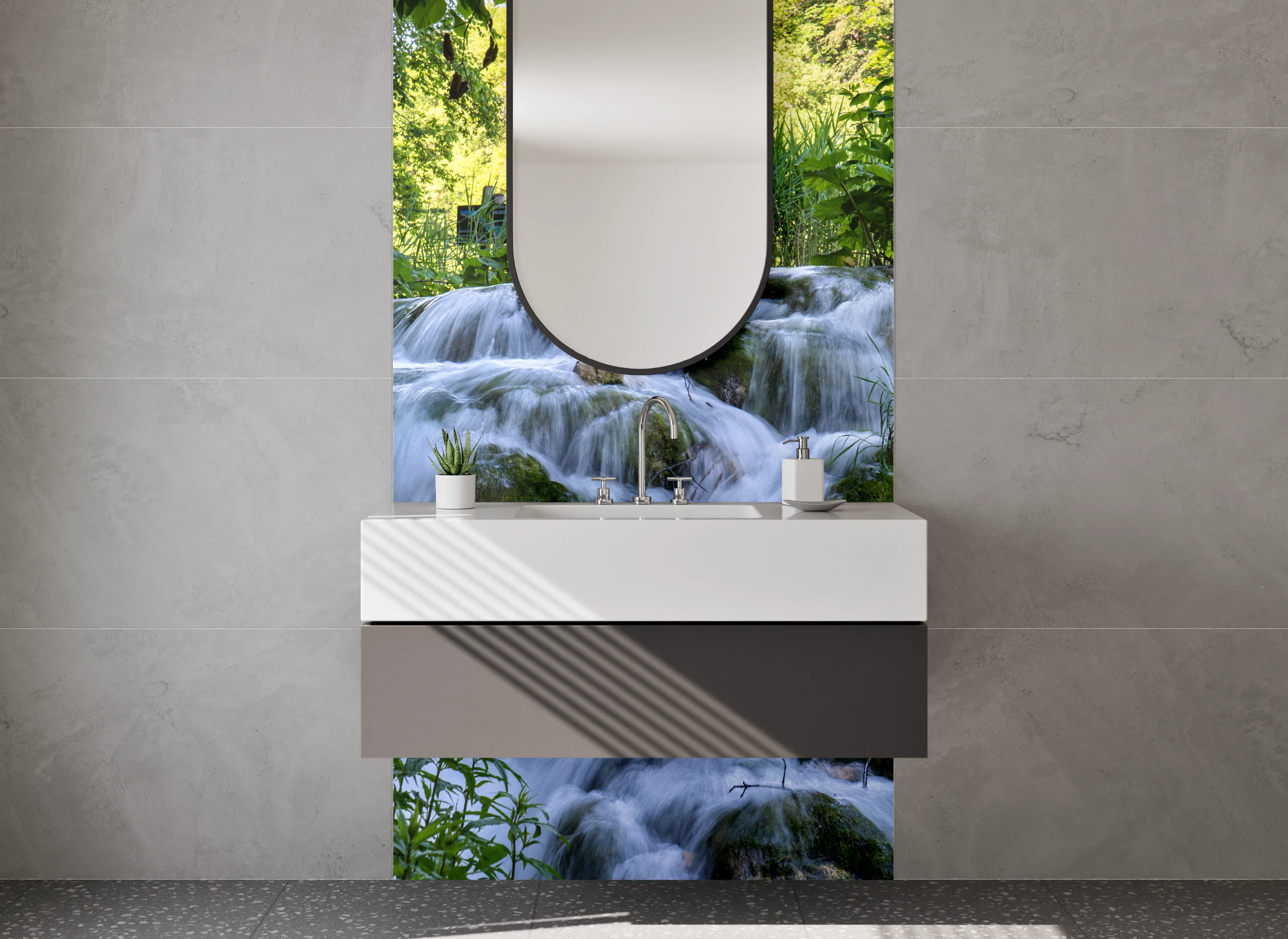 Waschbecken-Rückwand - Natur Wasserfall Fließendes Wasser Grün
