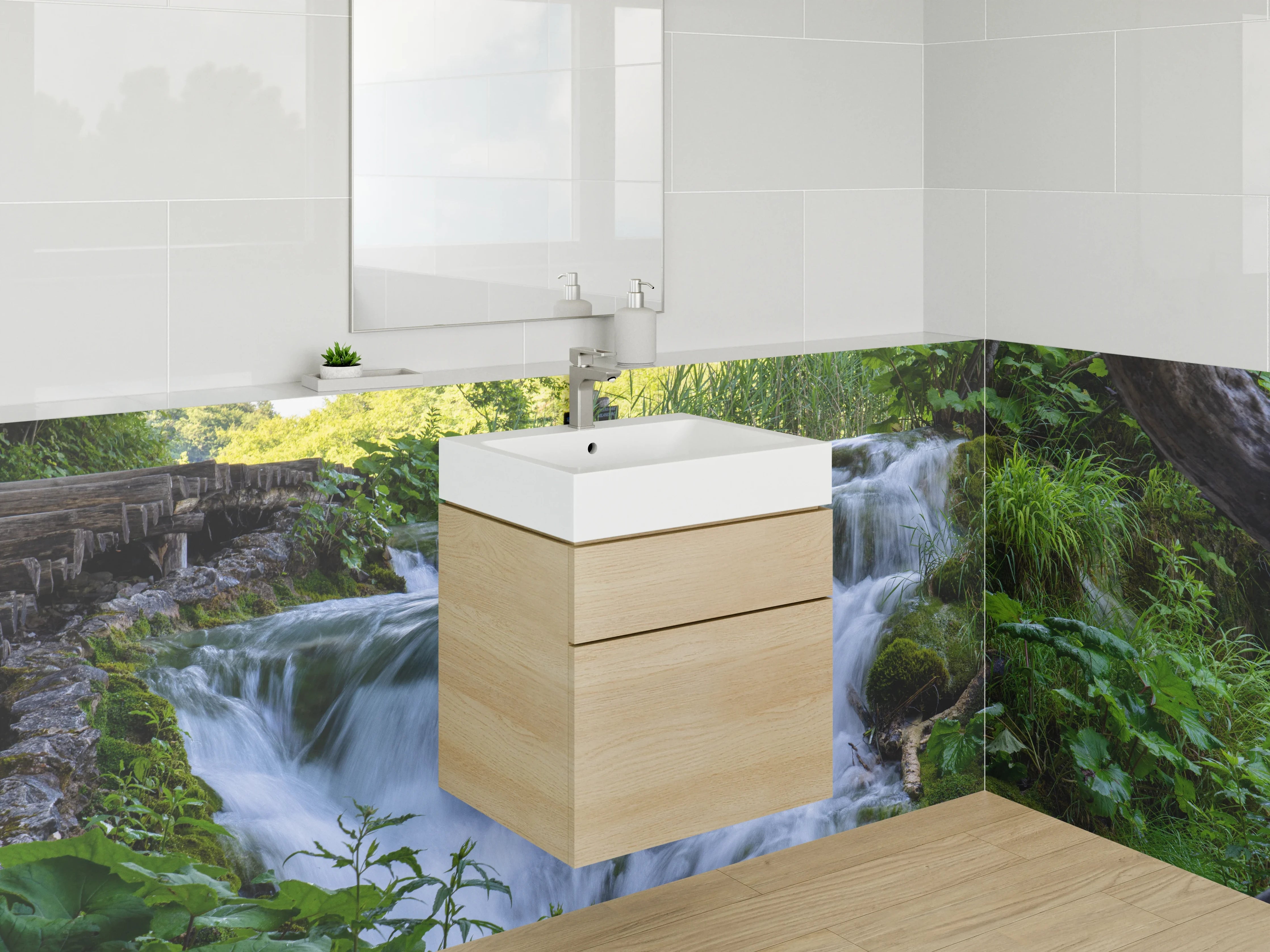 Waschbecken-Rückwand - Natur Wasserfall Fließendes Wasser Grün
