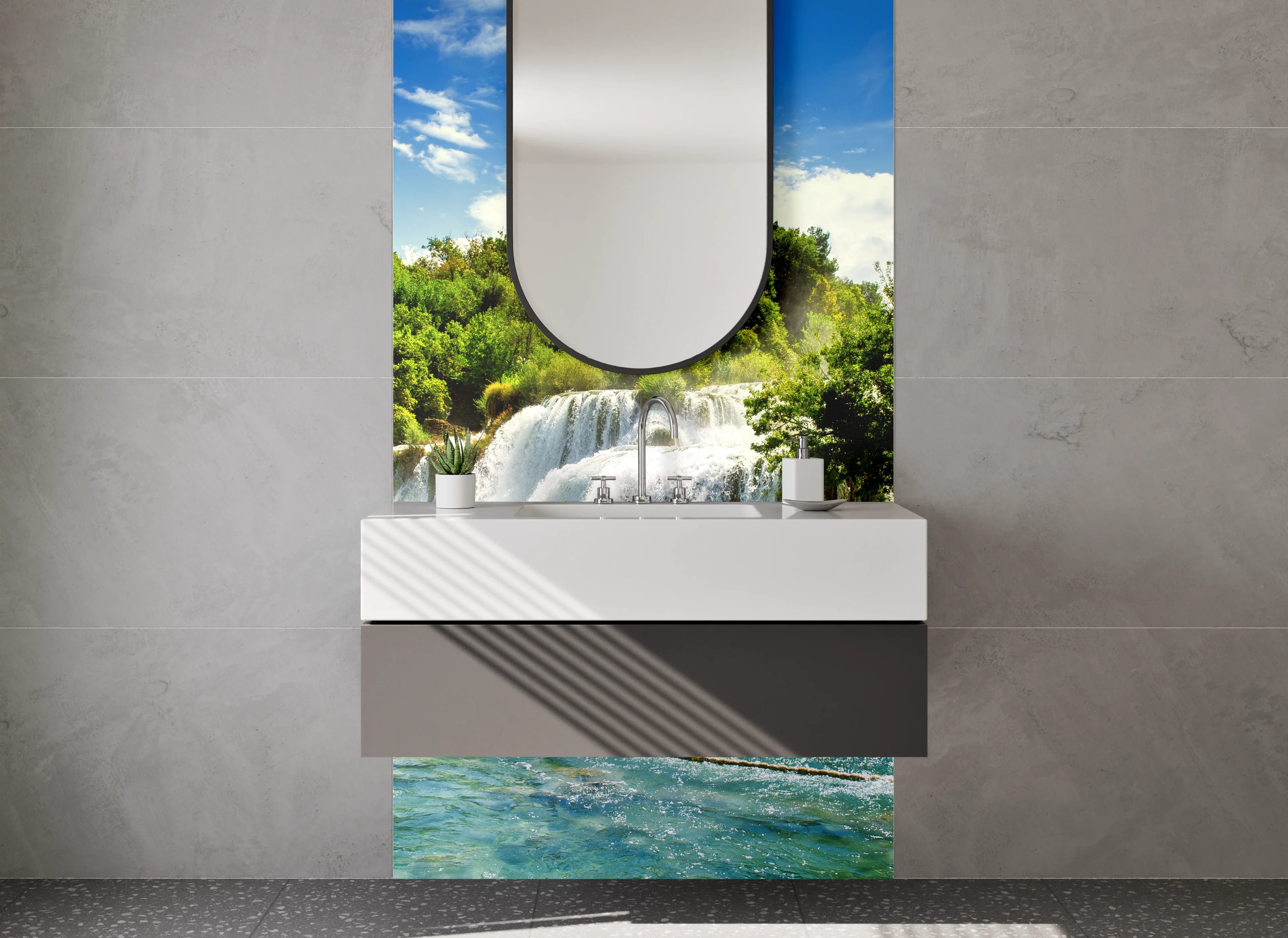 Waschbecken-Rückwand - Natur Wasserfall Landschaft Poster