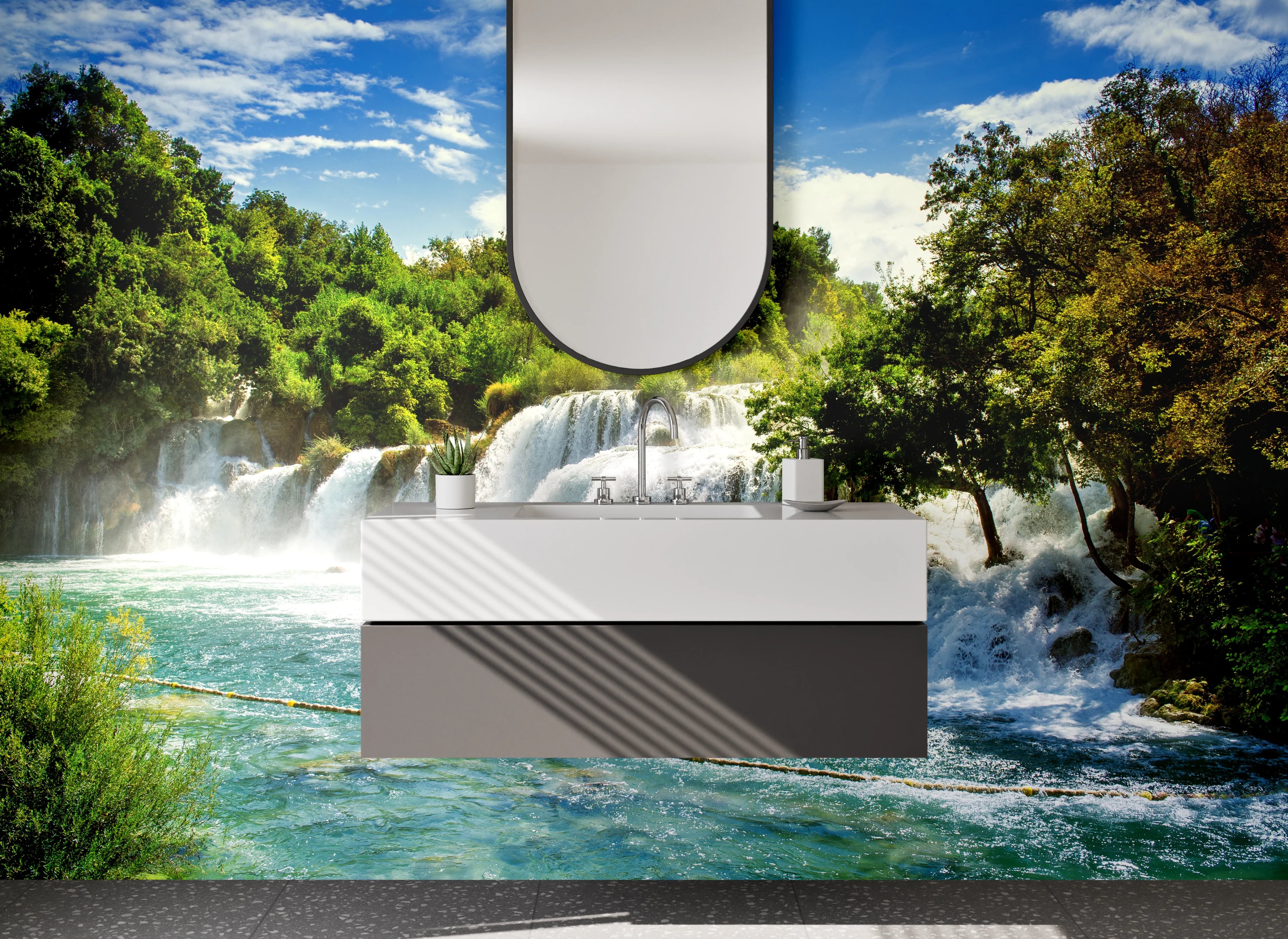 Waschbecken-Rückwand - Natur Wasserfall Landschaft Poster