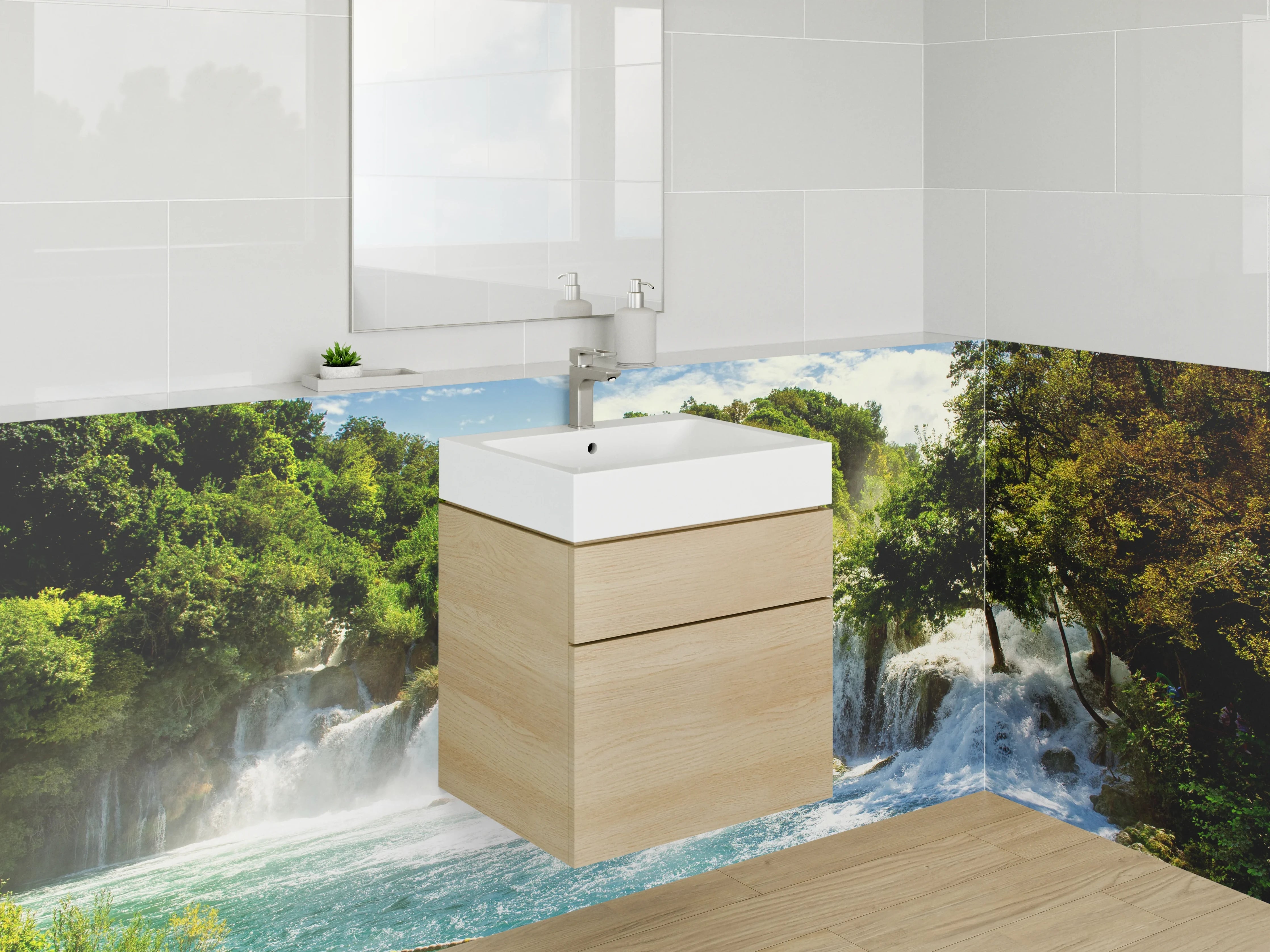 Waschbecken-Rückwand - Natur Wasserfall Landschaft Poster