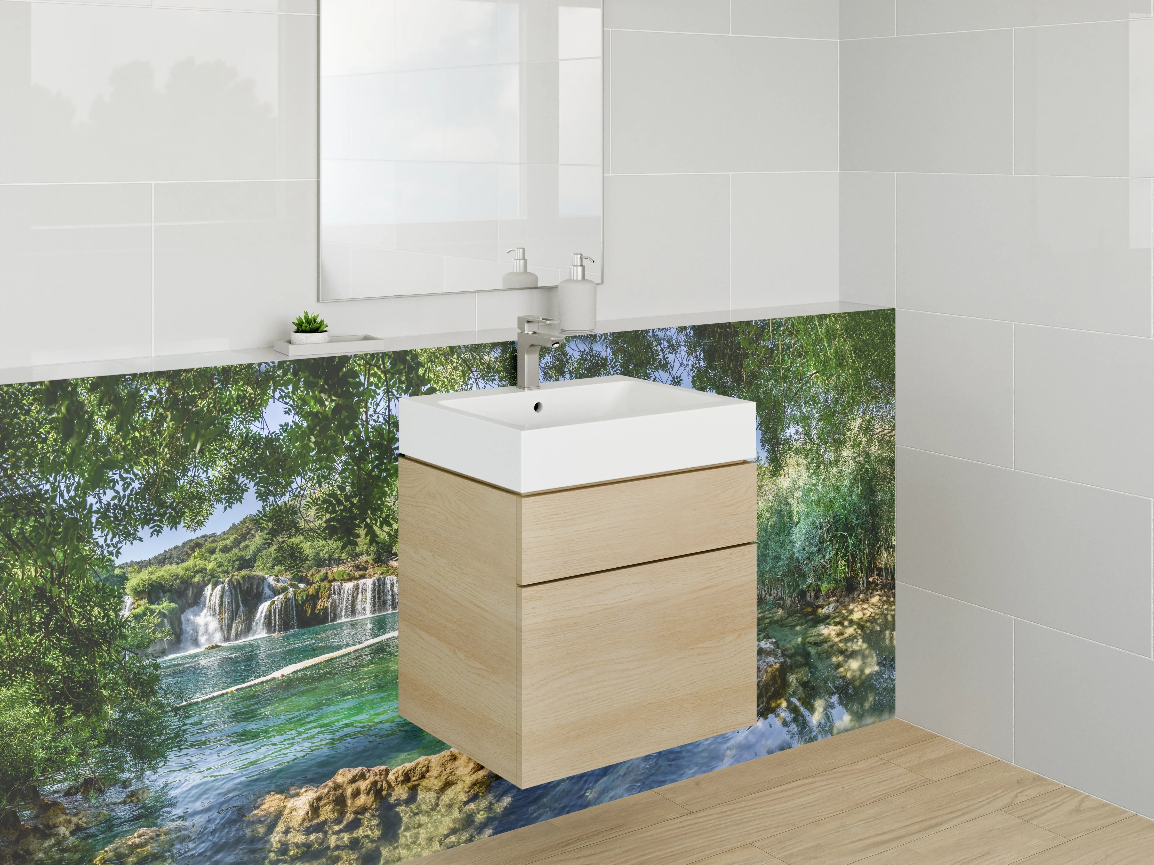 Waschbecken-Rückwand - Natur Wasserfall Panorama Landschaft